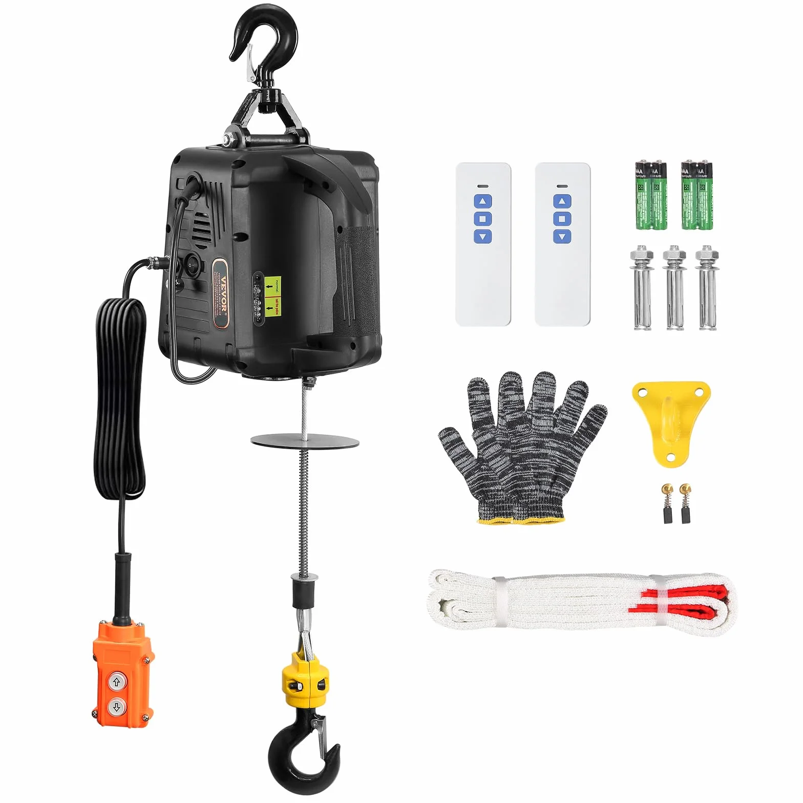 VEVOR Paranco Elettrico Portatile Carico max. circa 498,95 kg, Verricello Elettrico di Sollevamento 1500W Altezza max. di Sollevamento 7m Velocità 4m/min per Garage Officina Controllo Funzione 3-in-1