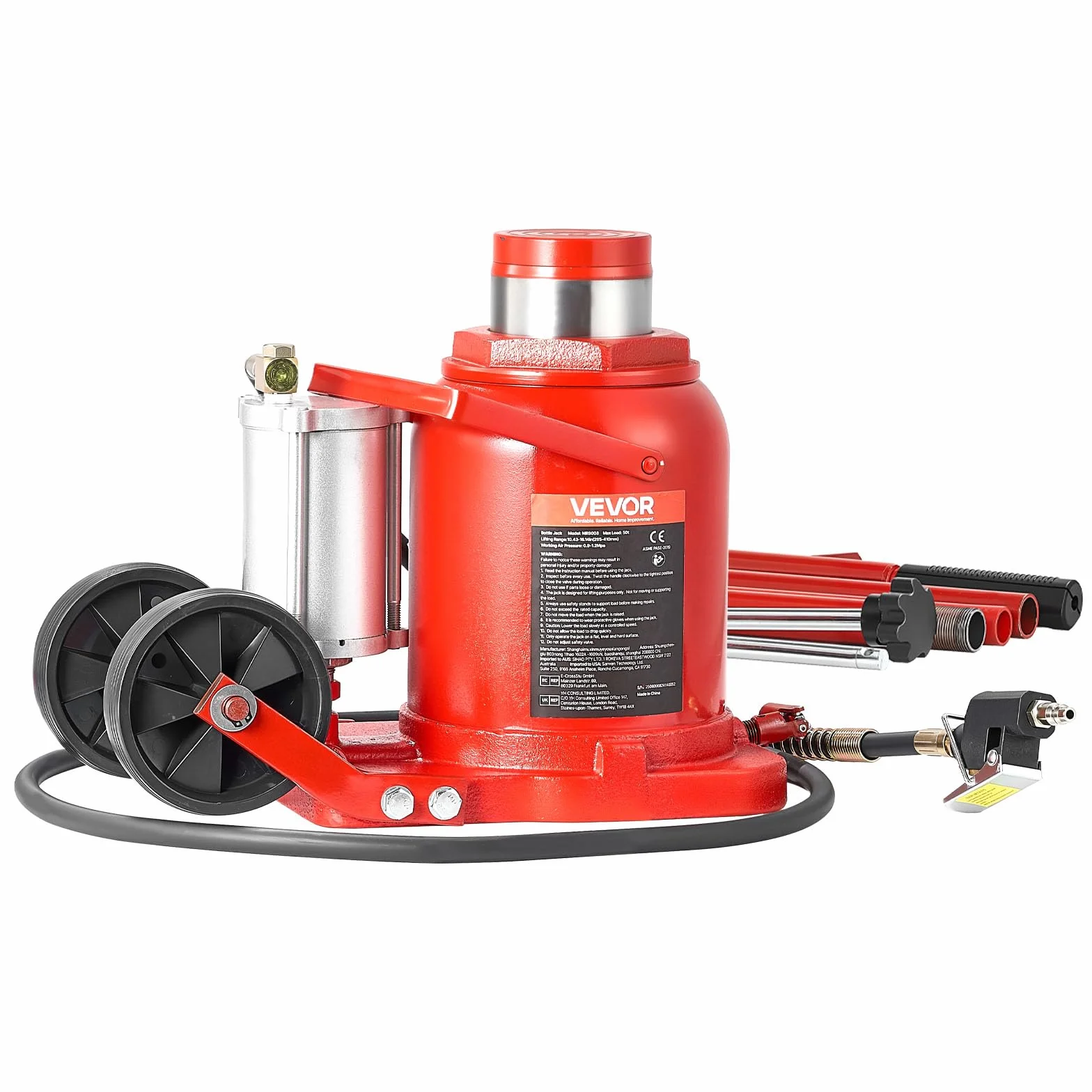 VEVOR Martinetto Idraulico a Bottiglia per Auto Carico di 50 t, Cric a Bottiglia Saldato per Impieghi Gravosi Pneumatico o Manuale con Pompa per SUV, Camion, Camper, Riparazione Auto, Rosso