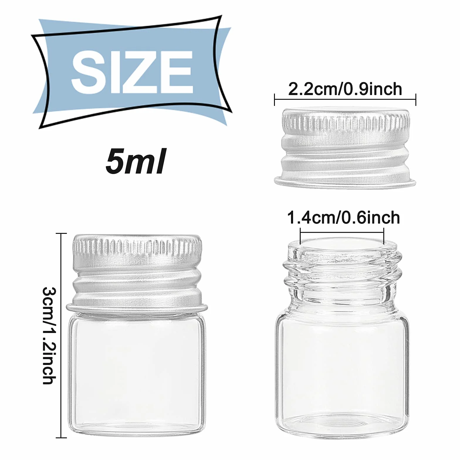 BENECREAT 20 pz Bottiglie di Vetro Sgillate da 5 ml con Tappo A Vite In Alluminio, Flacone Campione Liquido Trasparente per Flacone Messaggio, Bottiglia Dei Desideri