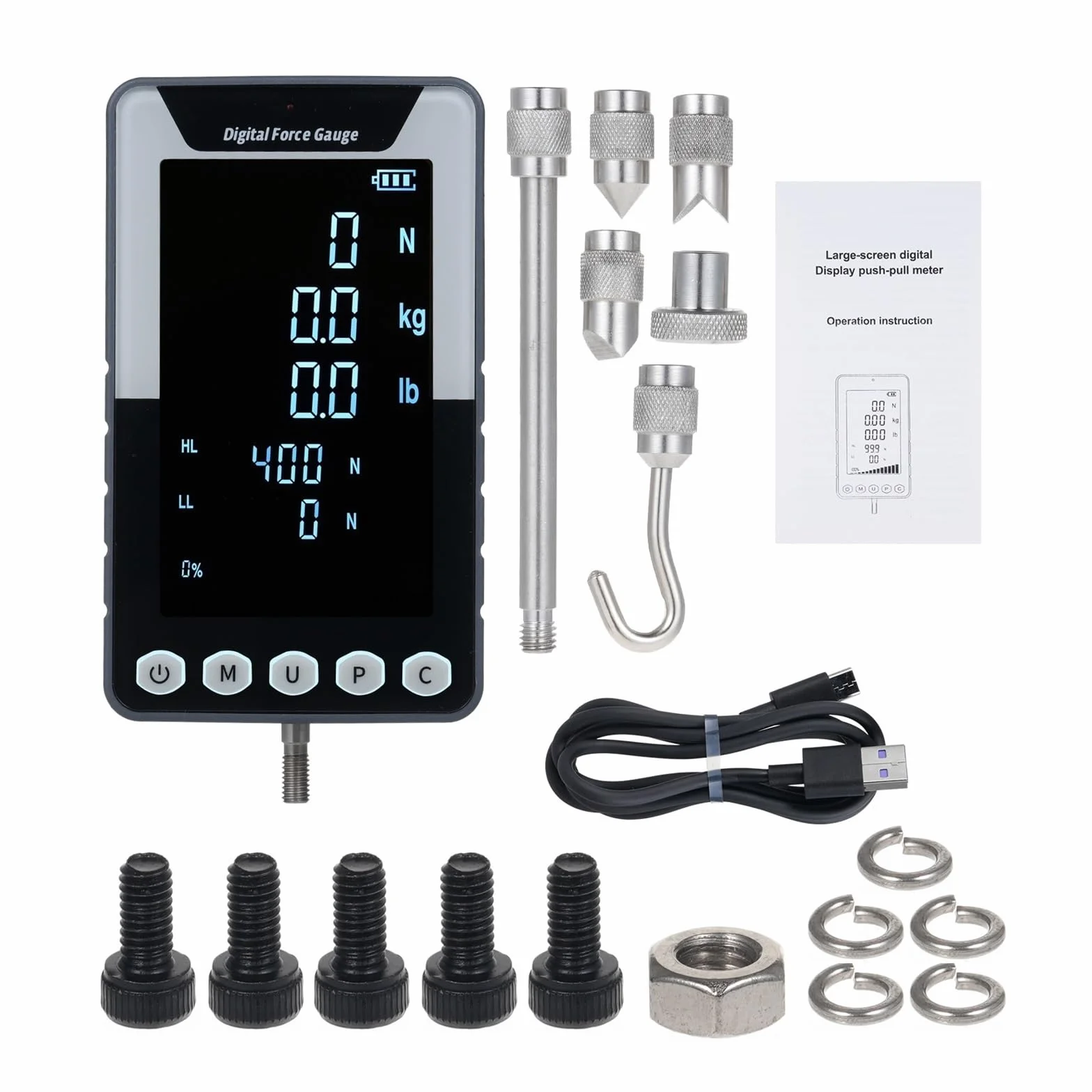 Misuratore Di Forza Digitale 1000N.m Misuratore Di Spinta E Trazione Dinamometro Portatile Con 3 Unità N/LB/Kg LCD Retroilluminato Automatico Spegnimento Automatico(1000N.m)