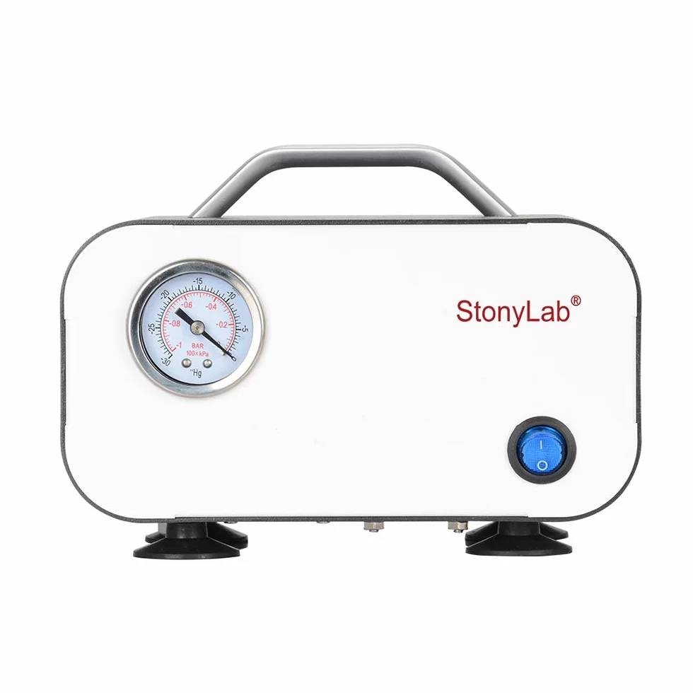 stonylab Pompa per Vuoto a Membrana, Pompa per Vuoto Compatta Senza Olio Pompa a Pressione con Portata di Pompaggio di 10 L/min per Lavori di Laboratorio di Filtrazione Distillazione, 110-220 V