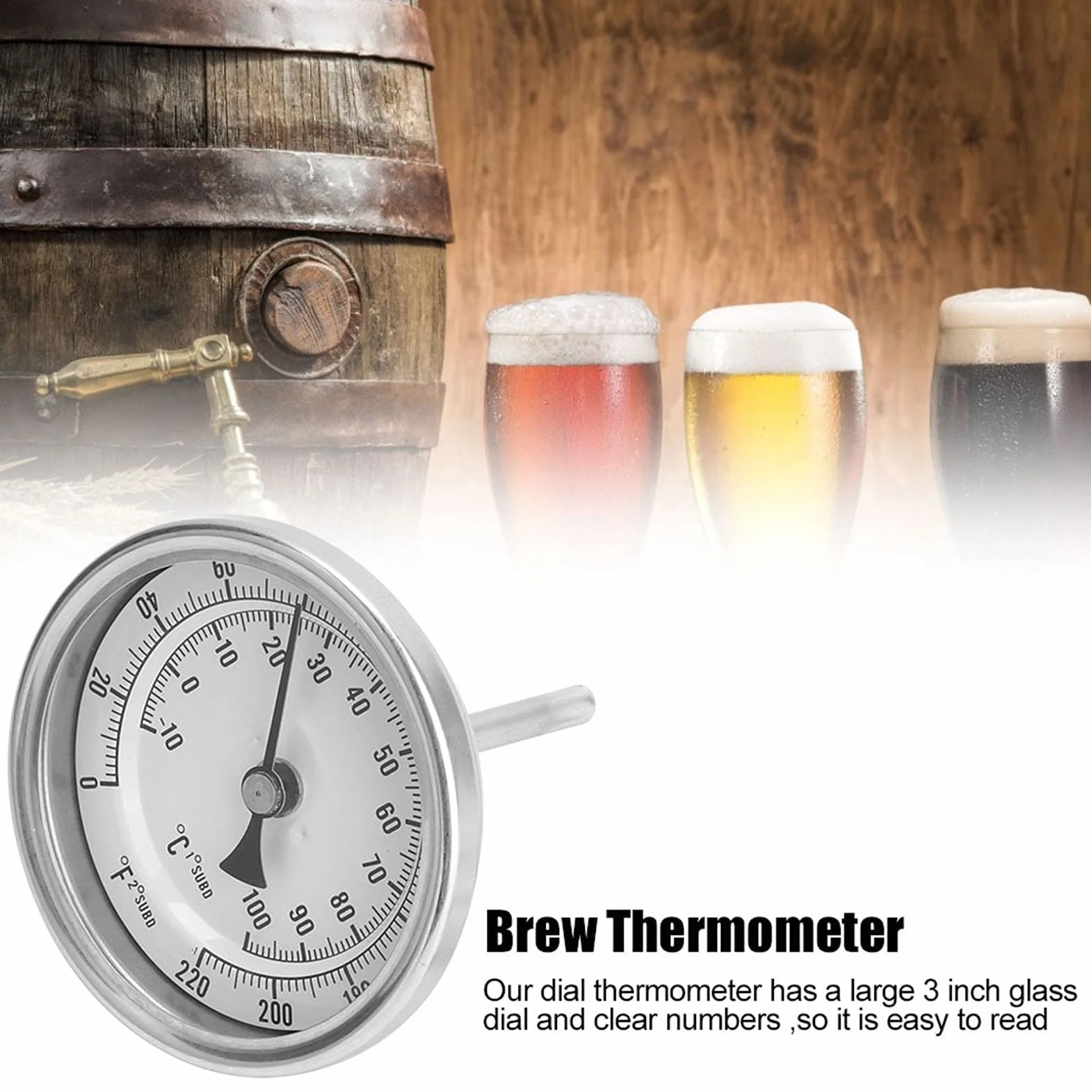 Termometro, Termometro Bimetallico Per Acqua Calda, 1/2 MNPT Quadrante con Stelo in Ottone Senza Piombo Indicatore di Temperatura Dell'acqua Indicatore di Temperatura dello Scaldabagno Bimetallico Ind