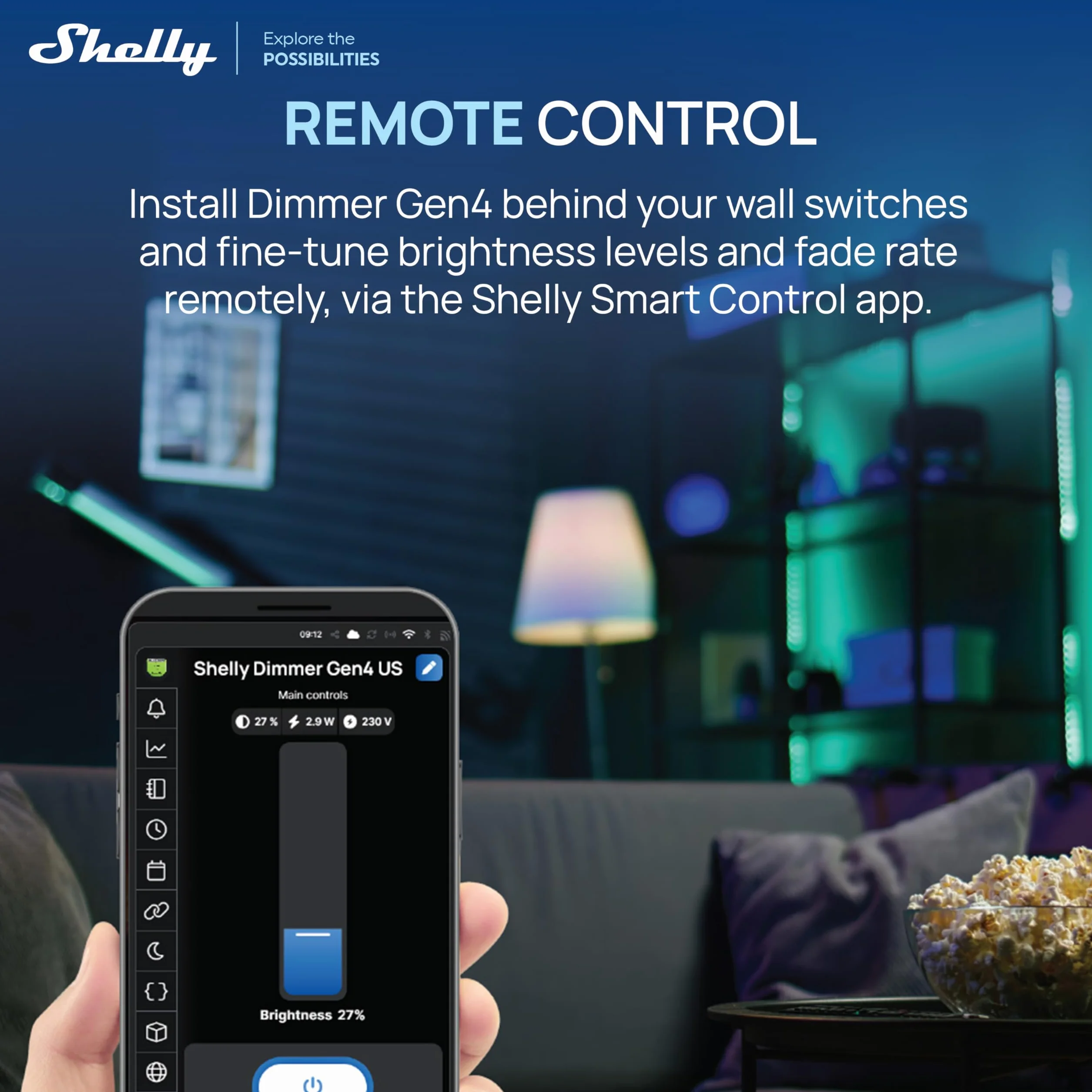 Shelly Dimmer Gen4 - Dimmer Smart WiFi, Certificato Matter, Per Luci Dimmerabili, Interruttore Zigbee, LED Strip, Timer, Senza Neutro, Nessun Hub Richiesto, Alexa, Google Home e Apple HomeKit