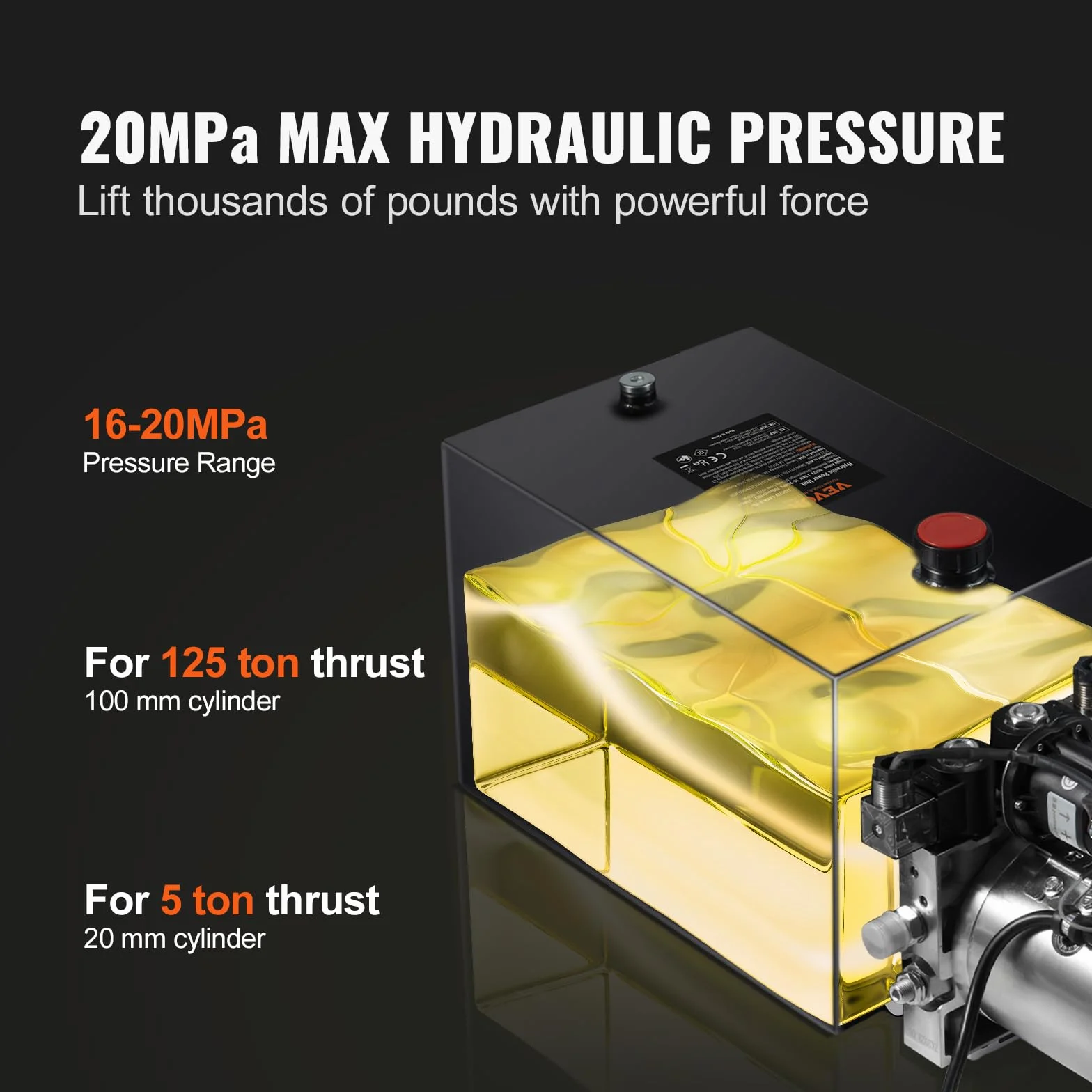 VEVOR Pompa Idraulica CC 12V Capienza ca. 14 L Centralina Idraulica ad Azione Doppia Flusso d'Olio ca. 3,44 L/min Pressione Massima di 22 MPa, Pompa per Montacarichi Auto Camion Rimorchio da Garage