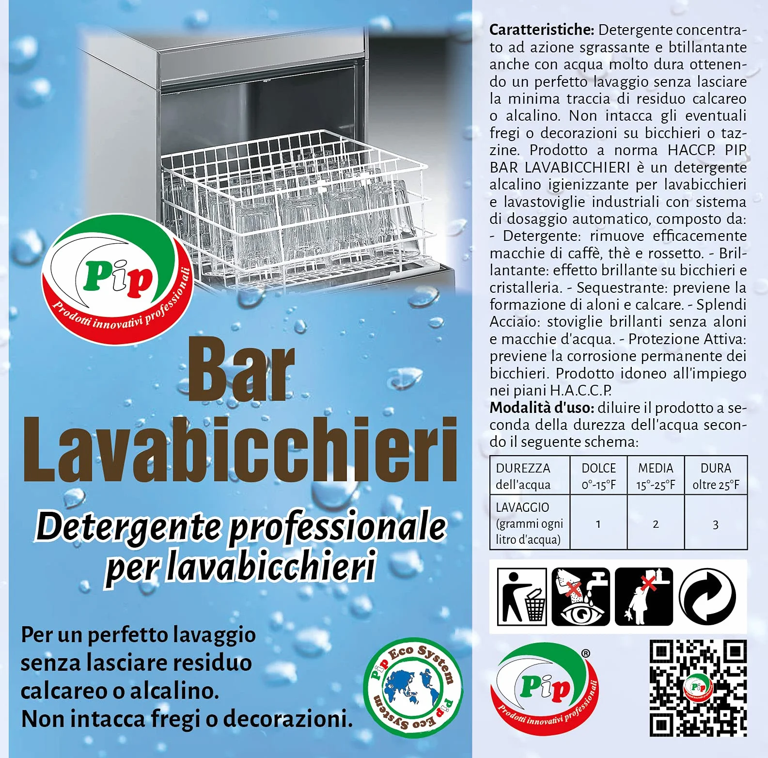 PIP Detergente Lavabicchieri Bar, Detersivo Professionale Lavastoviglie, Lavabicchieri e Lavatazzine, Concentrato, Sgrassante, Brillantante, Anticalcare, HORECA, Haccp, Tanica TK 25Kg