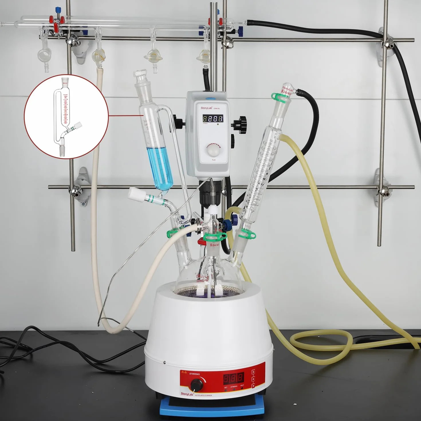 stonylab Pressione Graduata Equalizzazione Aggiunta Imbuto, Vetro Borosilicato Imbuto di Caduta con 24/40 Congiunto Valvola ad Alto Vuoto per Laboratorio Vetro Ulteriori Imbuto, 500 ml