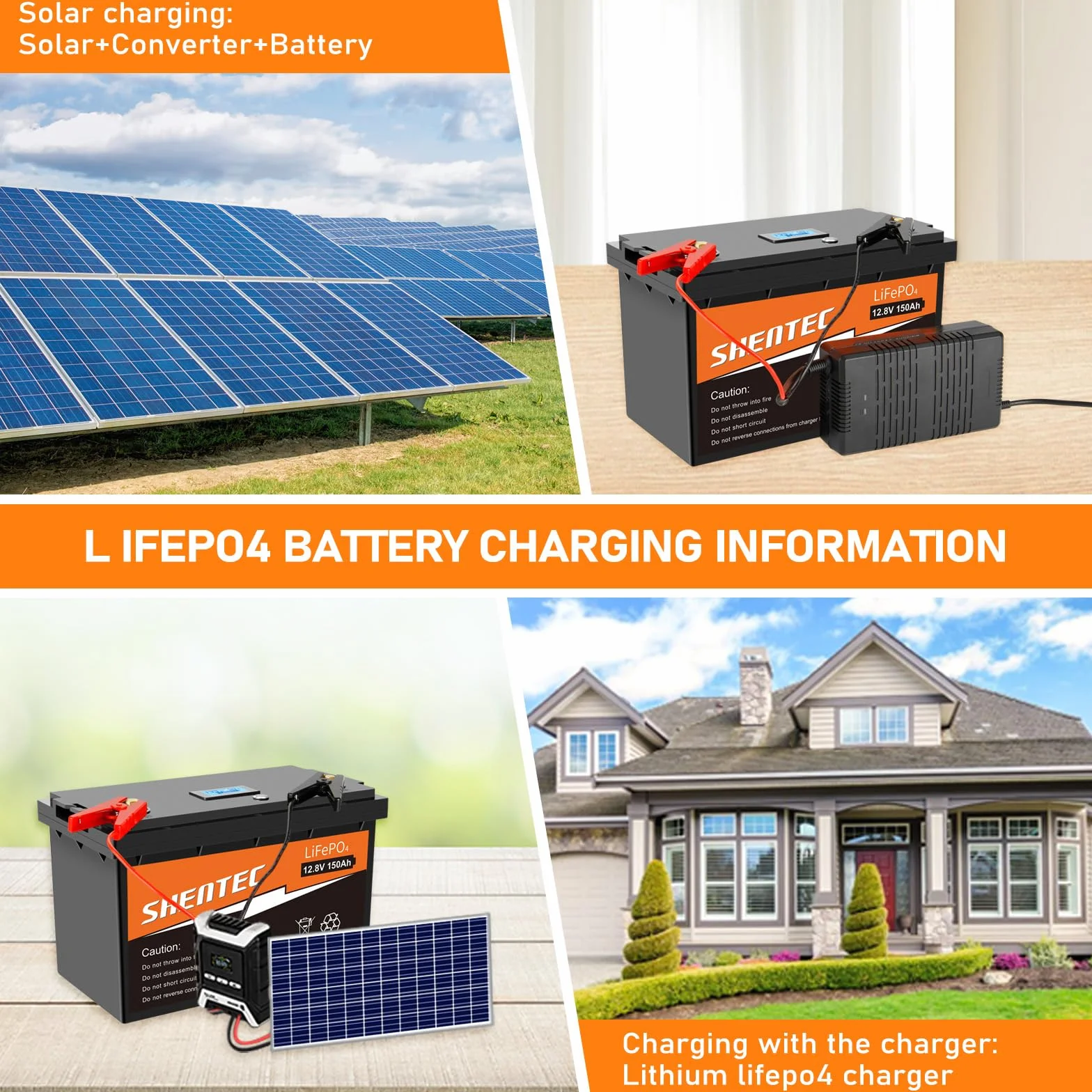 Shentec Lifepo4 150Ah Batteria auto LiFePO4 Batteria al litio a ciclo profondo da 150A BMS integrata, 6000+ cicli, per camper, rimorchio solare, barca e campeggio