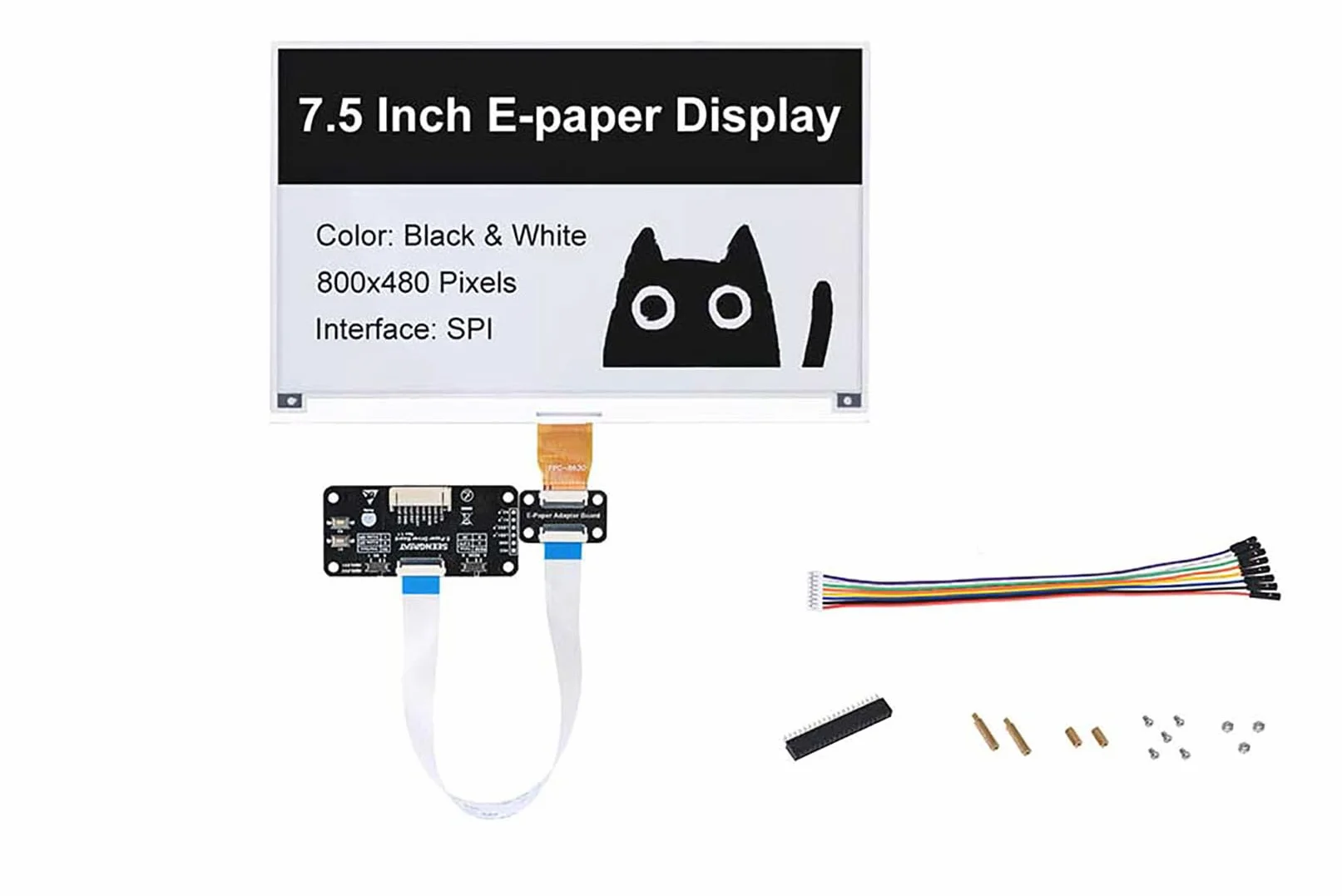 7.5" E-Paper Display HAT per Raspberry Pi, 800x480 Schermo E-Ink Monocromatico con interfaccia SPI, compatibile con Arduino, STM32, ESP32 - Aggiornamento parziale e completo