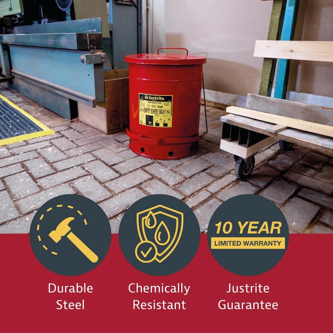 Justrite 09700 rifiuti oleosi di sicurezza in acciaio zincato con leva per piede, capacità 80 L, diametro x 18-3/20,32 cm (8") 23-7/H (16 40,64 cm, colore: rosso