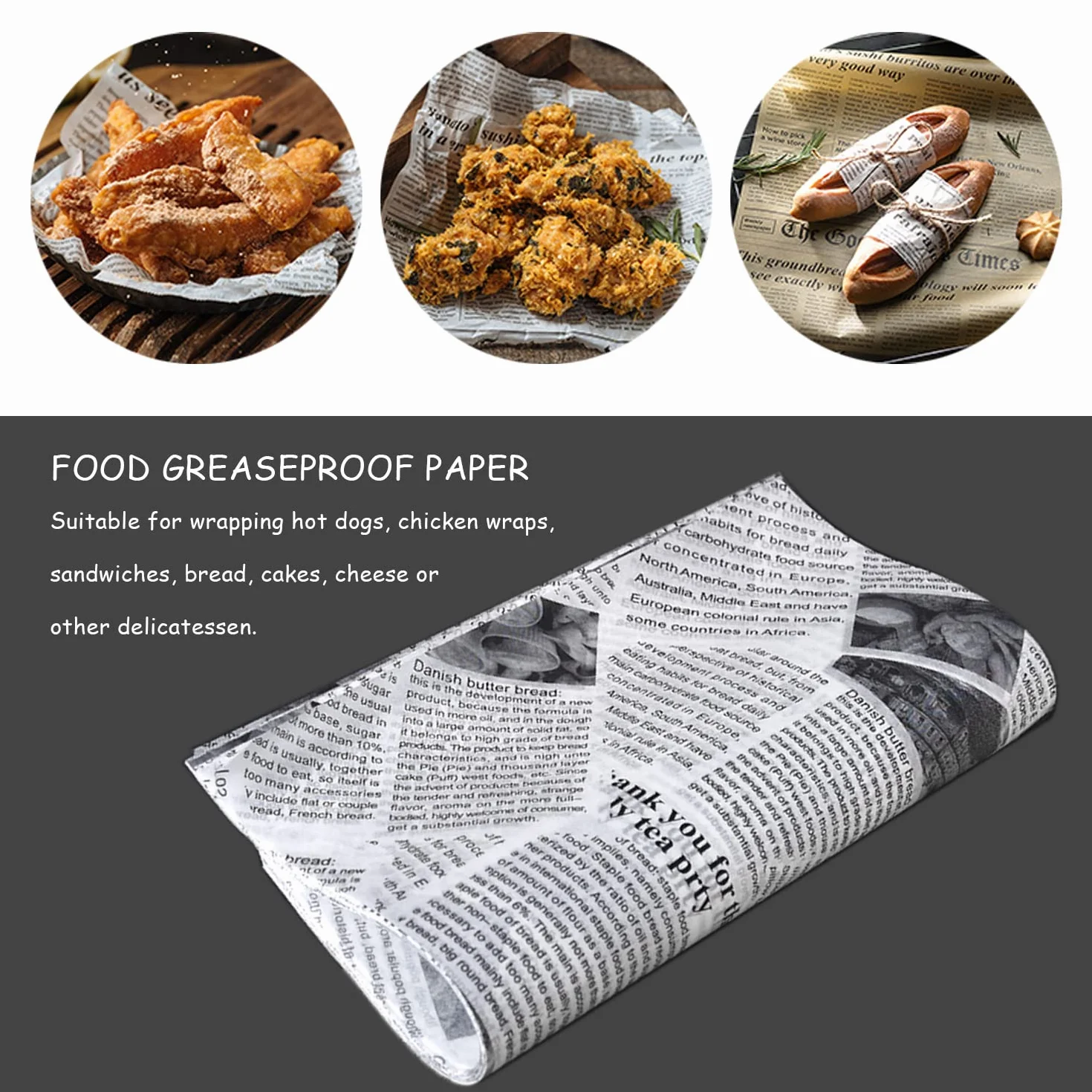 Carta di imballaggio alimentare anti-grasso – 120 fogli stampati, impermeabili, multifunzionali, stile retrò per panino, pollo fritto e fritto (22 x 22 cm)