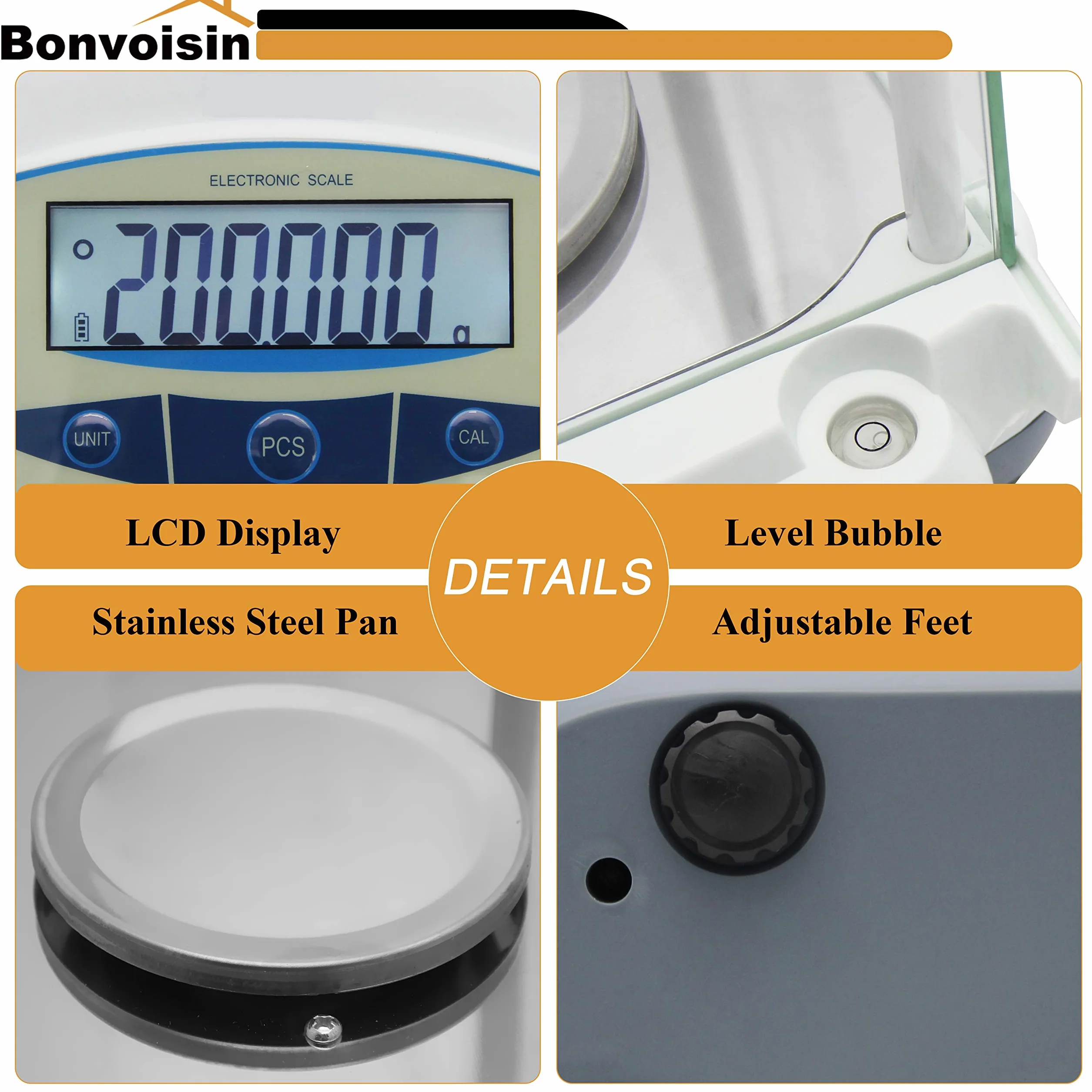 Bonvoisin Bilancia da laboratorio da 1 mg Bilancia analitica di precisione Bilancia elettronica digitale da 0,001 g Bilancia analitica Bilancia scientifica con parabrezza (500 g, 1 mg)