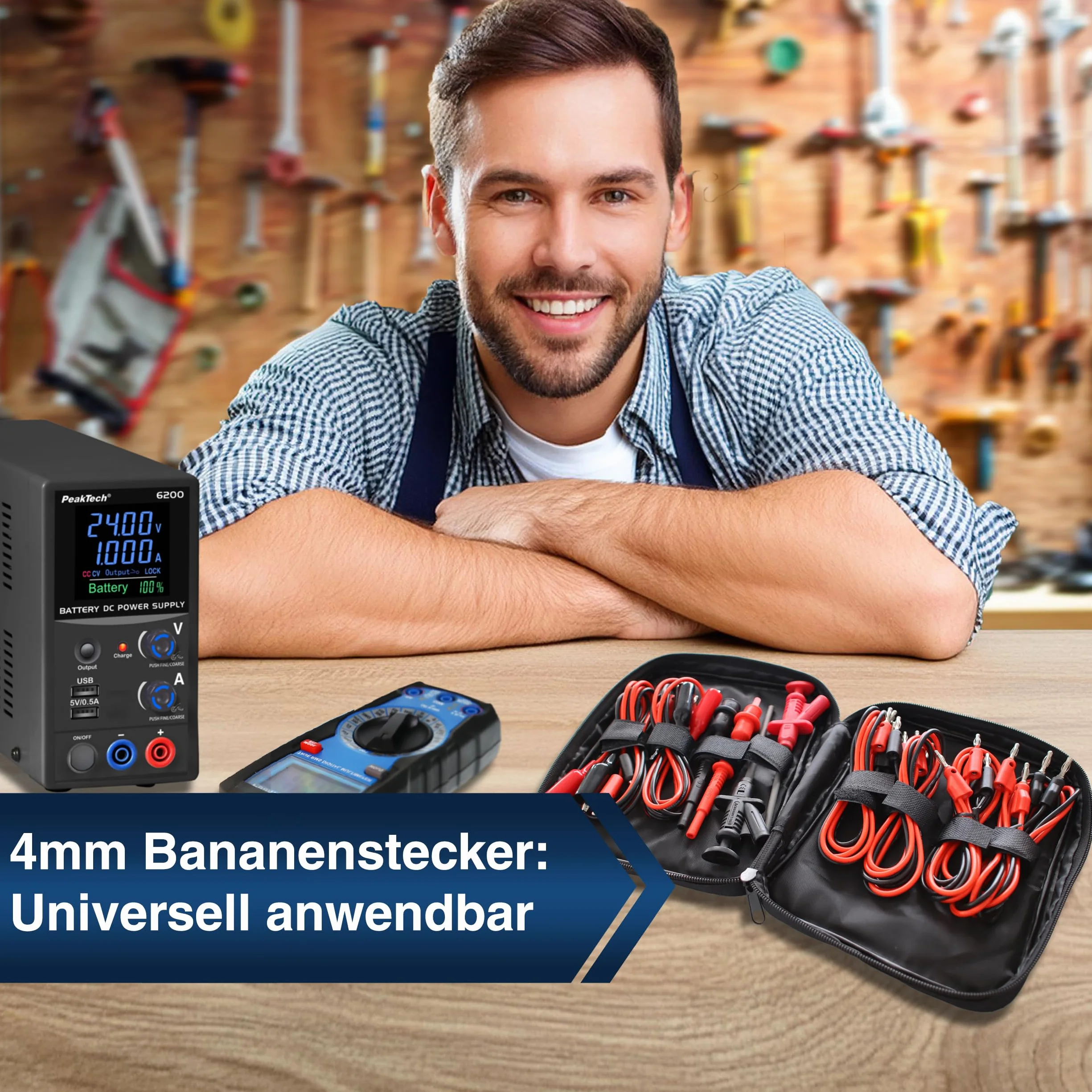 PeakTech P 8201 Set di cavi di misura 19 pezzi per alimentatore da laboratorio e multimetro