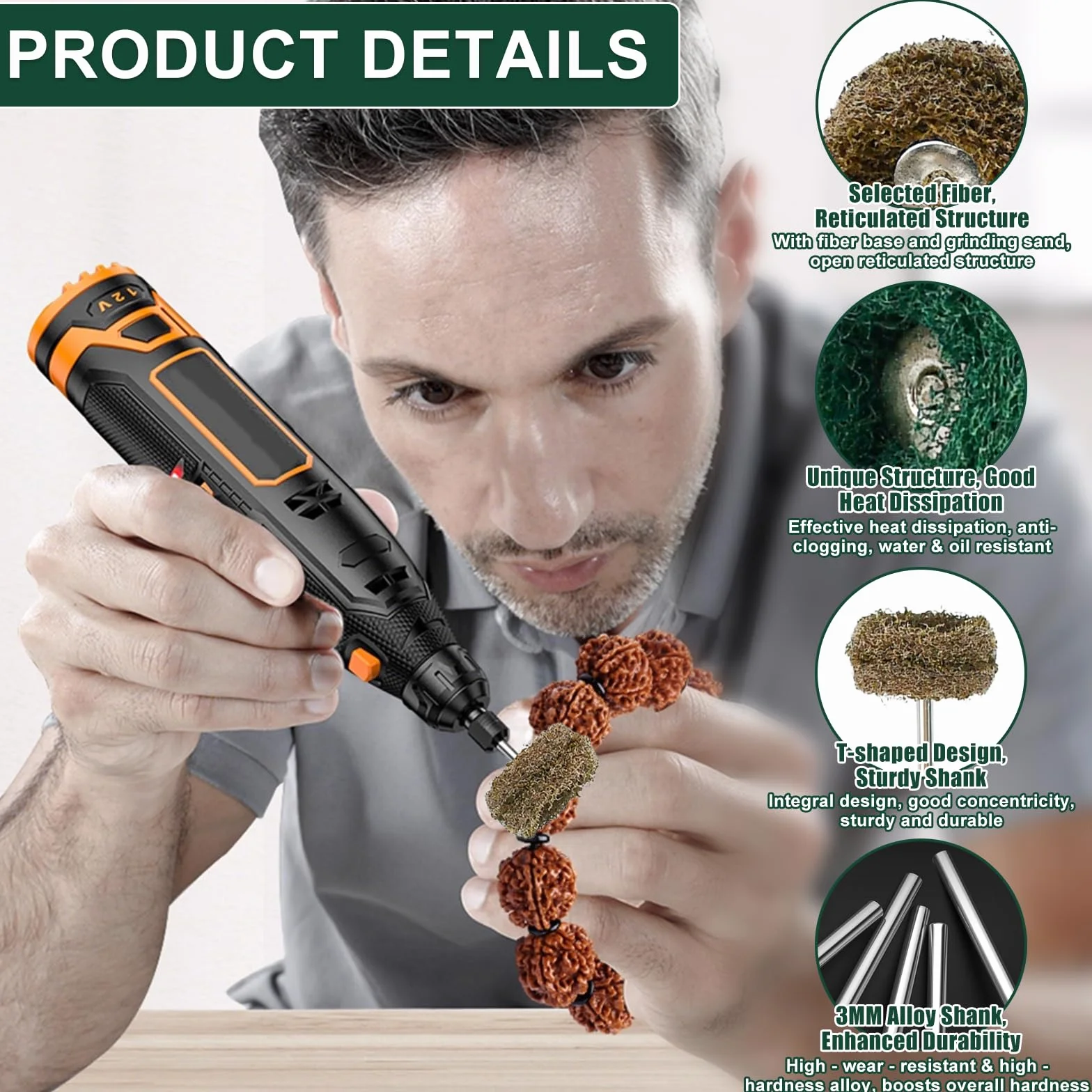 80Pz Set di Ruote Abrasive di Lucidatura 25mm Dischi Abrasivi per Lucidatura con Grana 120/180/320/400 Mole Abrasive per Lucidaturca con Manico 3mm per Utensili Rotanti per Vetro Metallo Legno