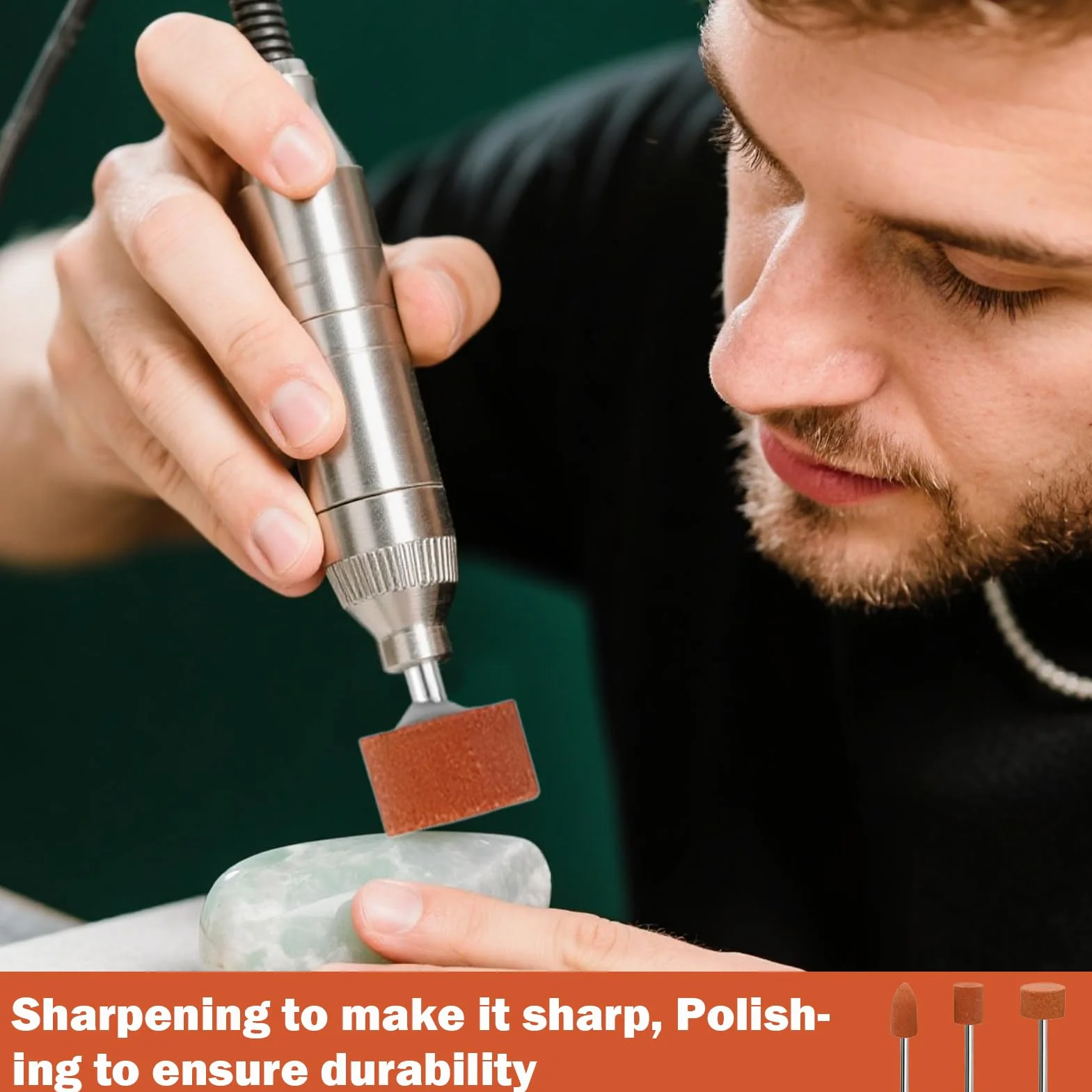 Set di 42 punte abrasive in corindone da 1/8 pollici, testa di lucidatura in pietra, testa di mola, per l'uso su pietre preziose, vetro, metallo e legno, per levigatura, lucidatura, sbavatura