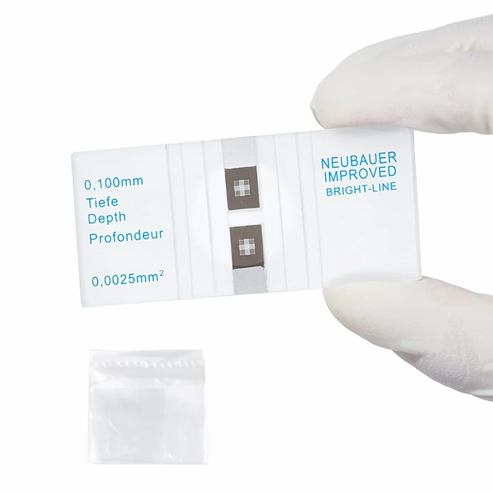 Camera di Conteggio Delle Cellule Del Sangue Cromata,Emocitometro Neubauer Migliorato con Linea Luminosa e Coprioggetti da 2 Pezzi,Vetro Delle Camere di Conteggio Della(Size:75x50mm,Color:Trasparente)