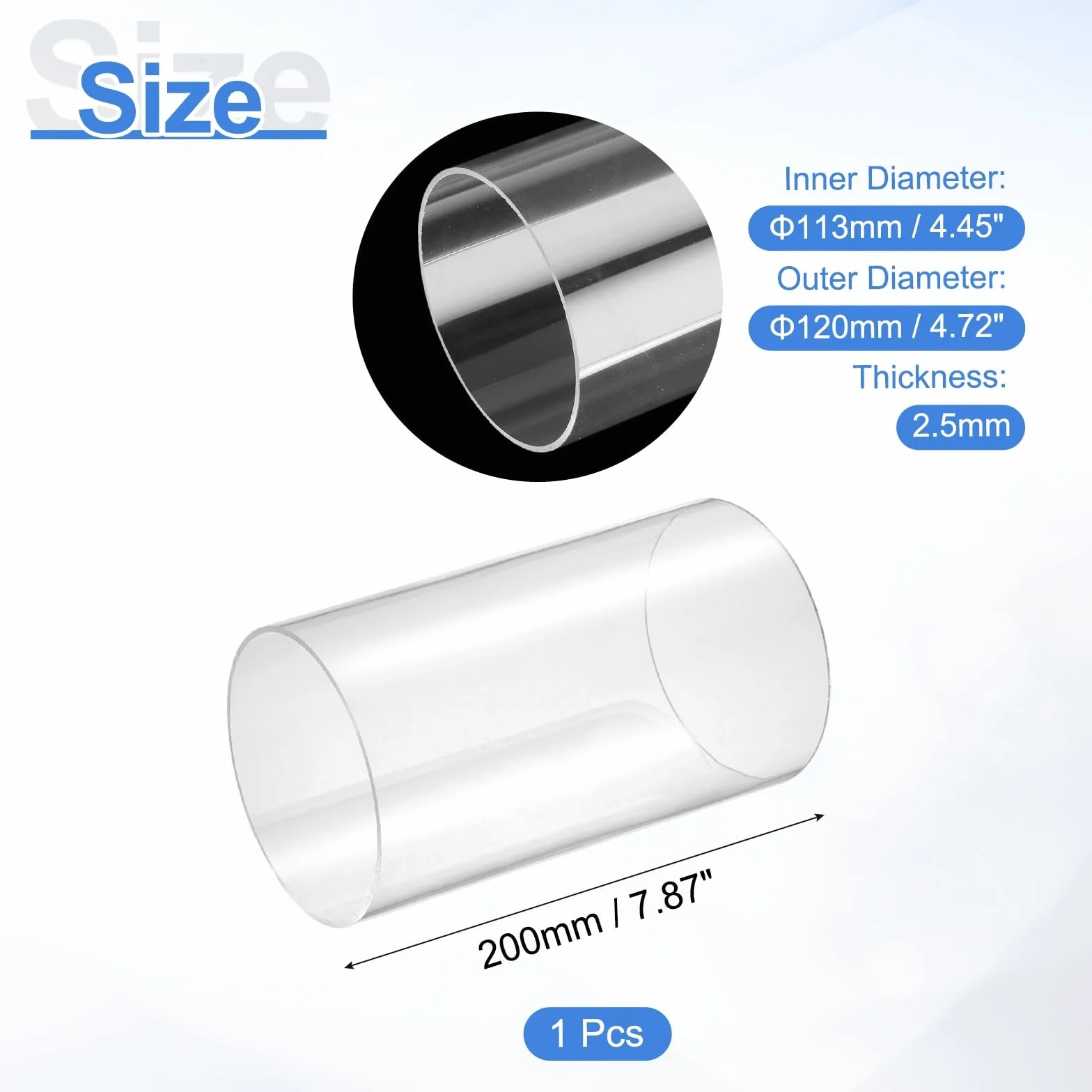 sourcing map Tubo acrilico rigido trasparente, diametro interno 113 mm x diametro esterno 120 mm, tubo rotondo in policarbonato per idraulici, illuminazione, acquari, progetti fai da te