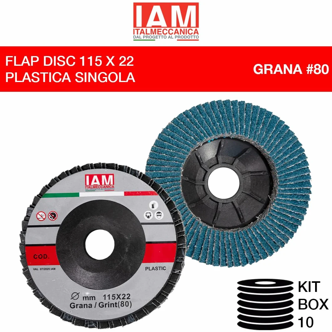 IAM Disco Lamellare Zirconio per Smerigliatrice 115x22mm Flap Disc Professionale Lamella Singola con Supporto in Nylon | Disco Abrasivo per Acciaio Inox e Metallo | Alta Durata | Grana 80 | 10 pezzi