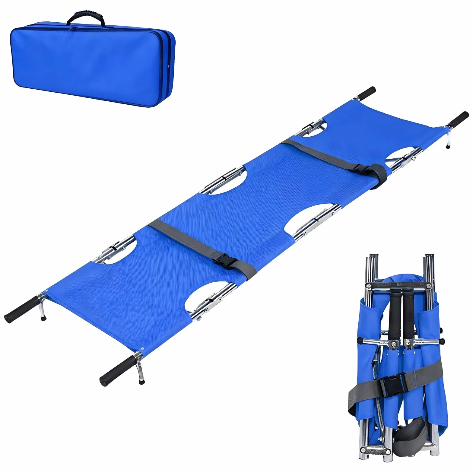 Barella Portatile di Salvataggio, 210 * 54 cm Barella Pieghevole con Borsa Portaoggetti per Soccorso Alpino e Trasporto a Lunga Distanza(Blu)