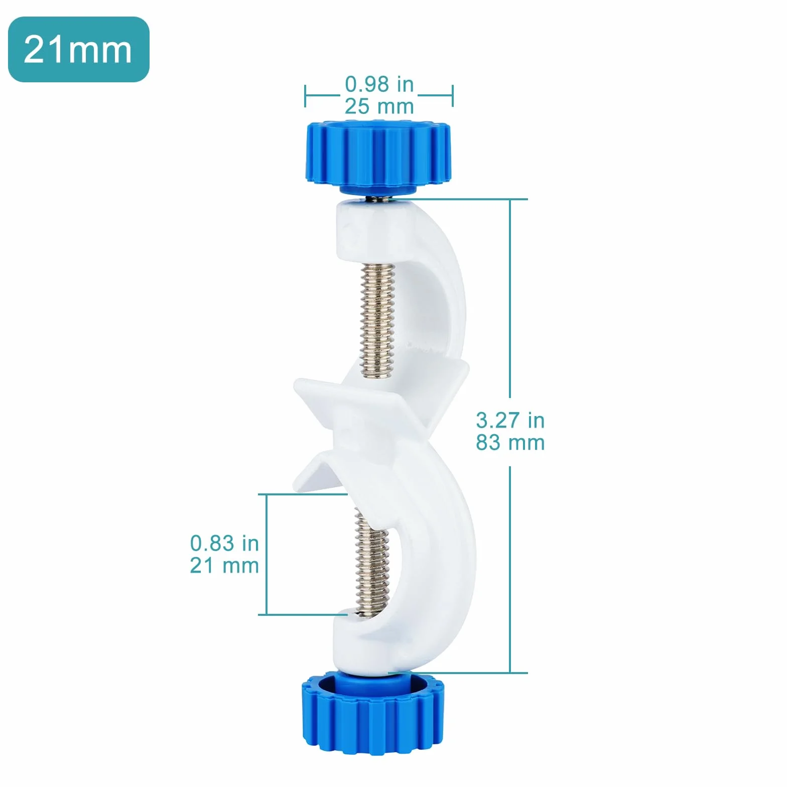 stonylab Morsetto Regolabile, Confezione da 2 Morsetti da Laboratorio in Lega di Alluminio, per Aste fino a 21 mm, Rivestiti in Bianco per Uso di Laboratorio