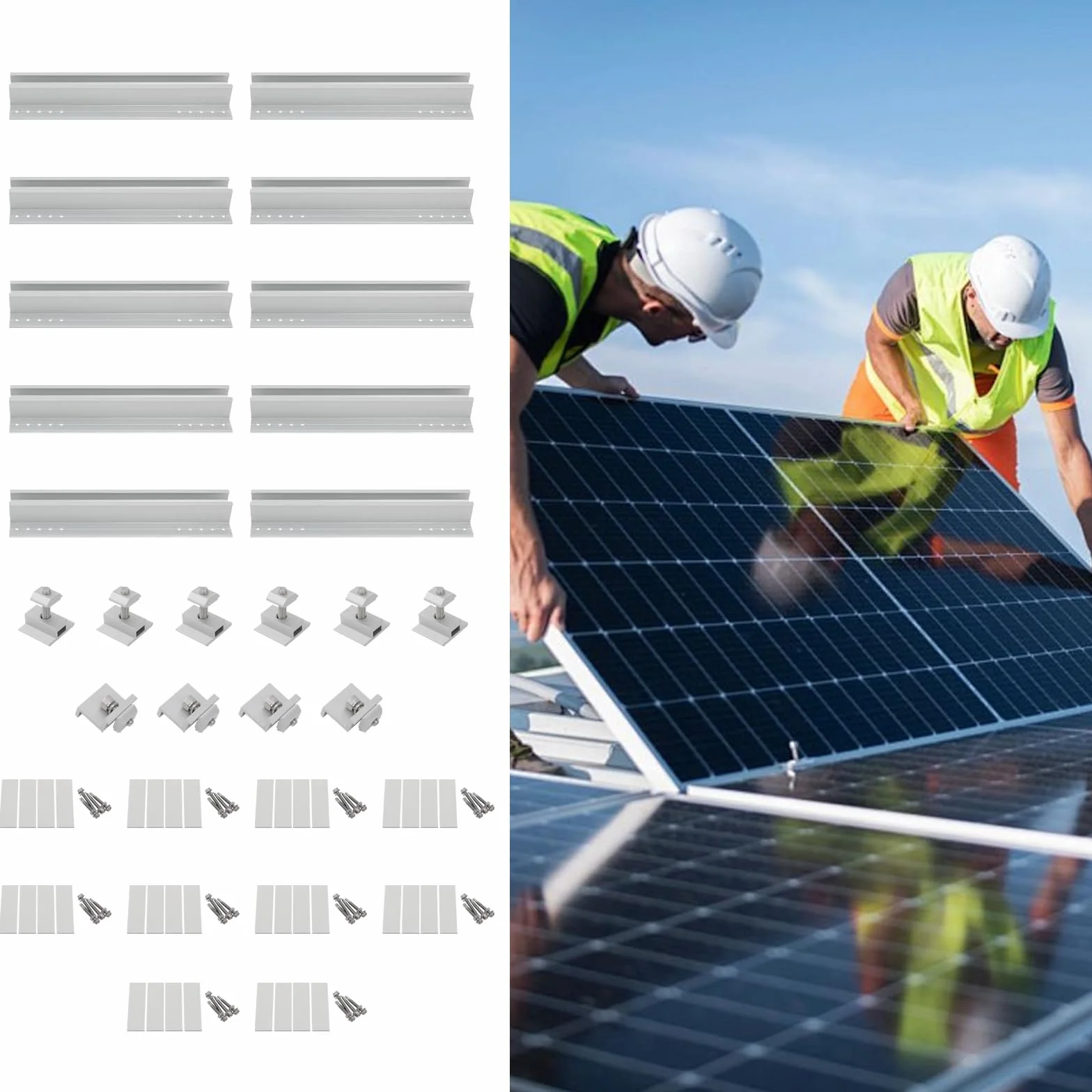 10 binari per pannello solare, set di supporti per pannello solare, supporto regolabile, pannello solare in alluminio, lamiera trapezoidale, tetto piatto PV, sistema di fissaggio fotovoltaico