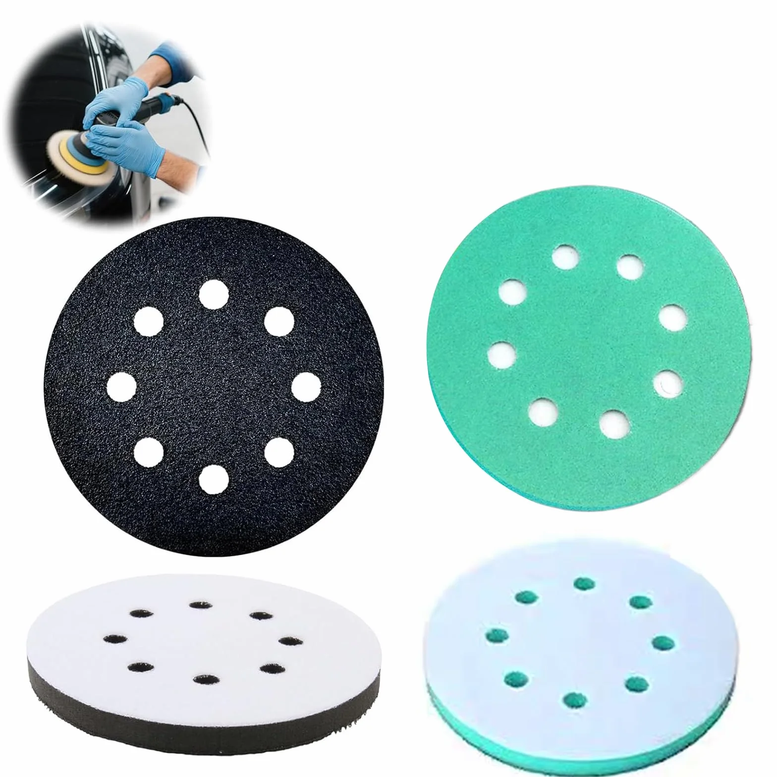 2 Pezzi Pad Levigatura 125mm in Schiuma Alta Elasticità, Disco Interfaccia per Levigatrice Orbitale, Cuscinetto Supporto Morbido con 8 Fori per Lucidatrice e Levigatura