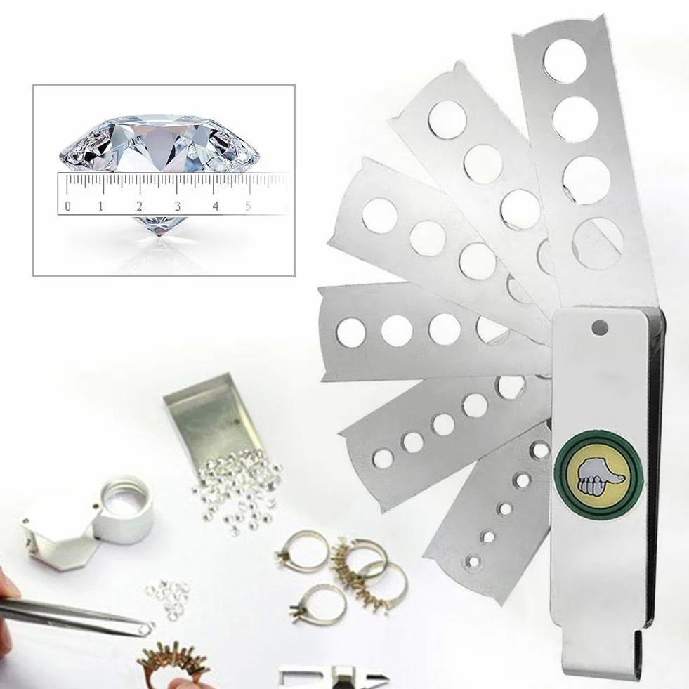 Strumento di misurazione gemma, strumento di misurazione del calibro del ventilatore del diamante Accessorio dell'attrezzatura di gioielleria per la misura della dimensione di gemma, diamante, pietra