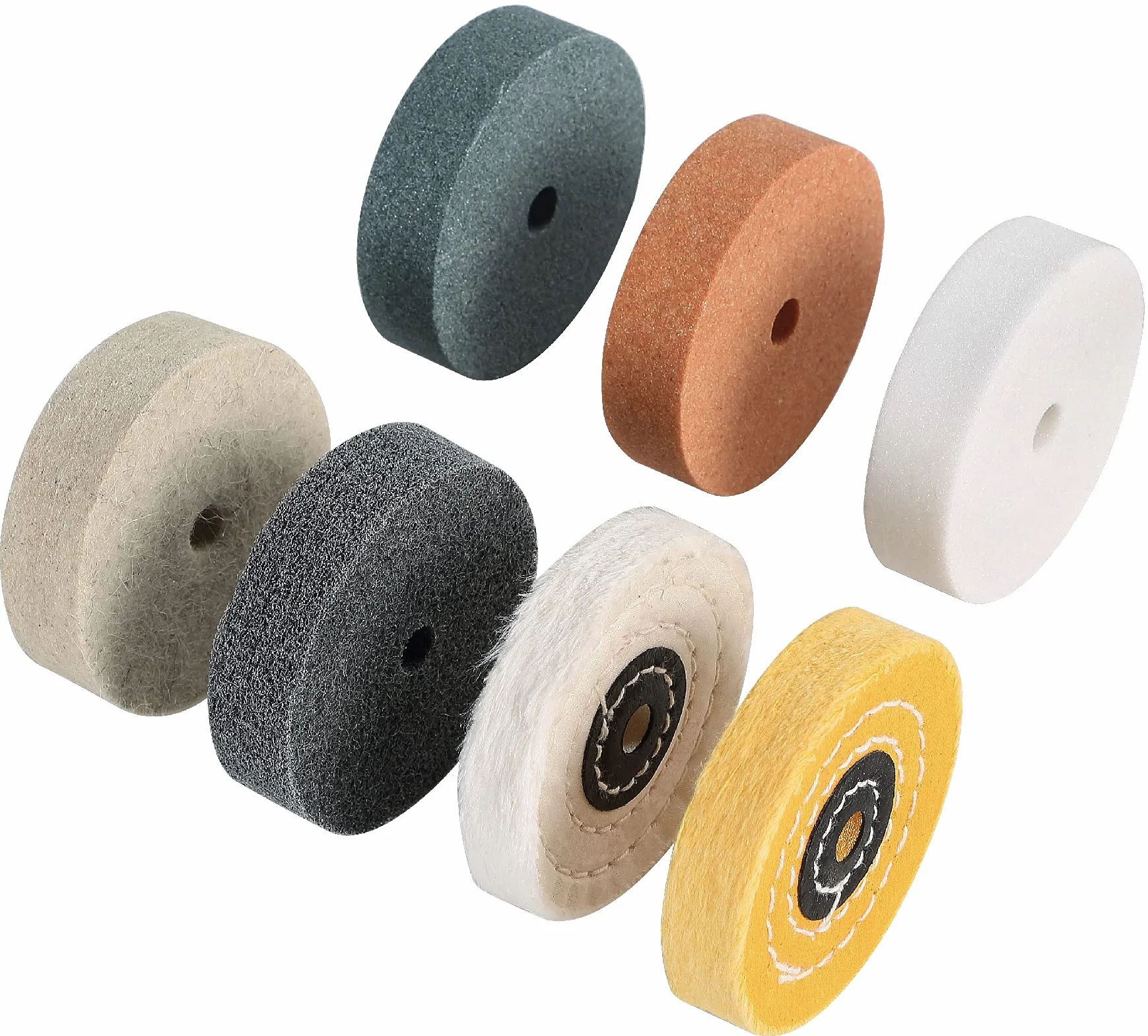 Set di mole abrasive e lucidanti da 75 mm (7 pezzi). Adatto per mini-lucidatrici e trapani elettrici. Affilatura, rimozione della ruggine e lucidatura
