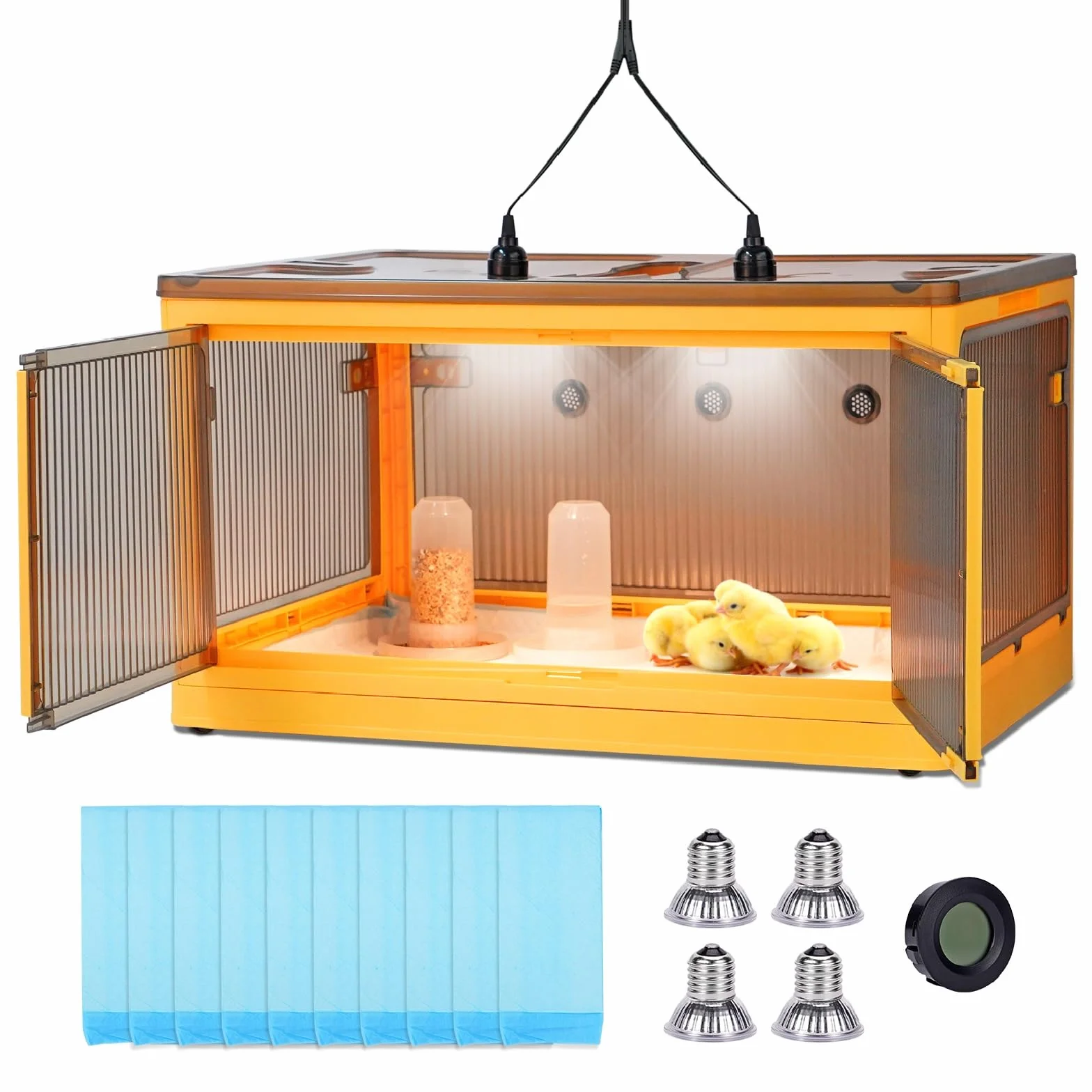 Chioccia Artificiale per Pulcini, Lampada Riscaldante, Scatola per Incubatrice per Pollame, con Mangiatoia e Abbeveratoio Automatico per Pulcini, per Cuccioli, Anatre, Uccello, Quaglie (XXL)
