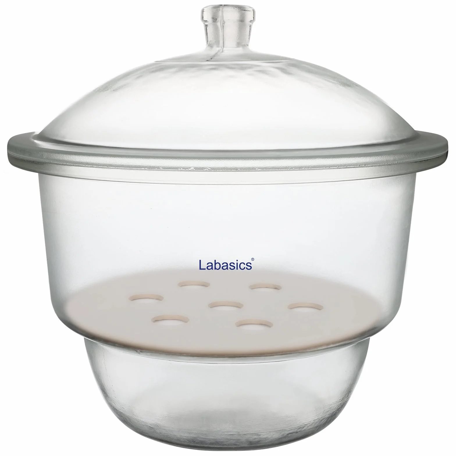 Labasics Essiccatore in Vetro con Coperchio a Pomello e Piastra in Porcellana, Contenitore Tondo per Stoccaggio a Secco Non Sottovuoto per Campioni di Laboratorio e Materiali Attivi, 300 mm I.D.
