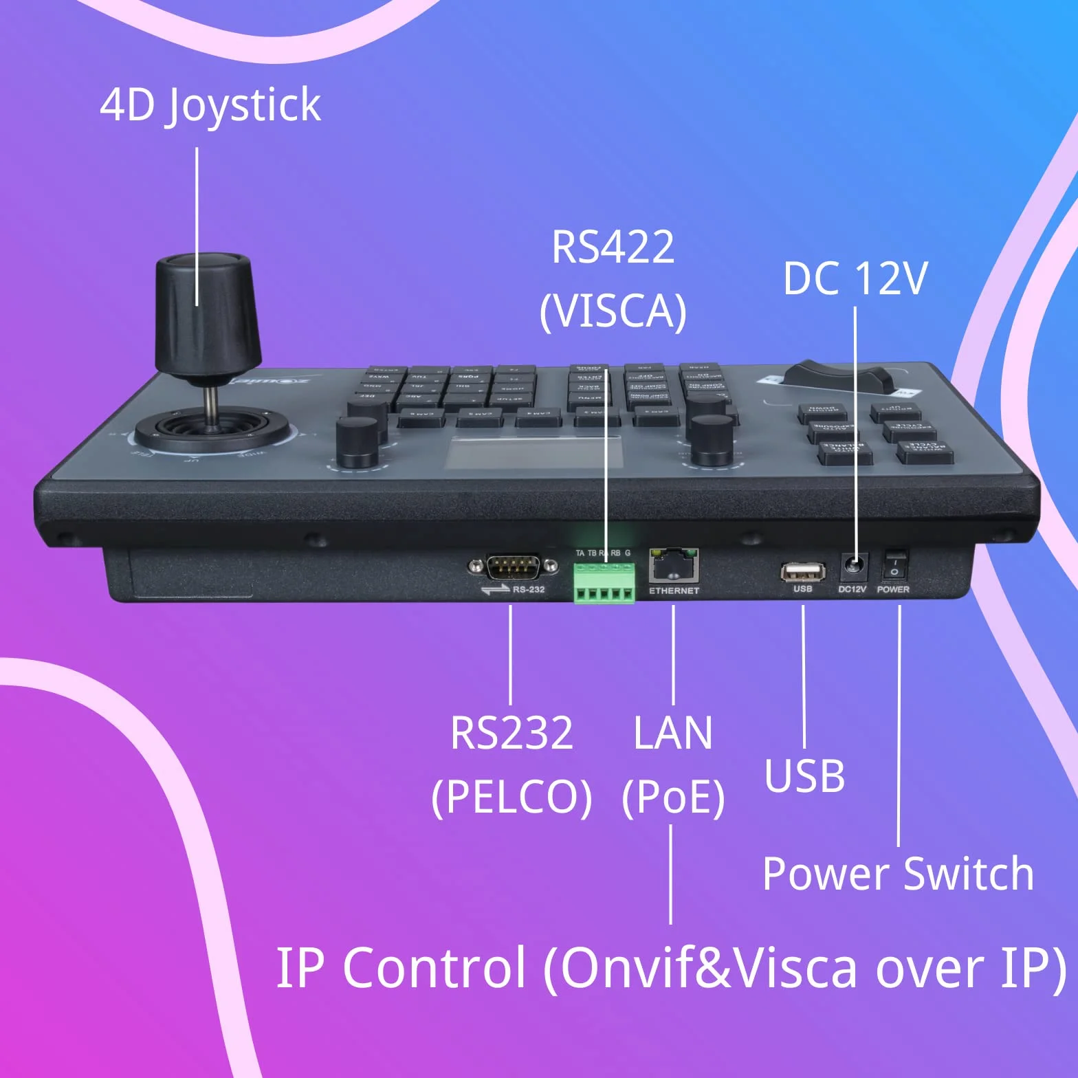 zowietek Controller telecamera PTZ | Tastiera seriale PTZ | Joystick 3D con Visca | PELCO D/P | RS232 RS485 con schermo LCD