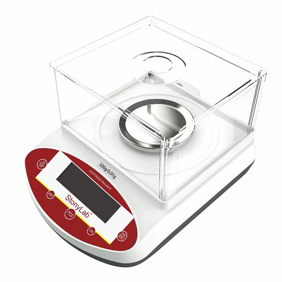 stonylab Bilancia Analitica Elettronica, 500 g x 0,01 g Bilancia da Laboratorio Bilancia Analitica di Precisione Bilancia Elettronica per Gioielli con Scudo e Display LCD, 220V