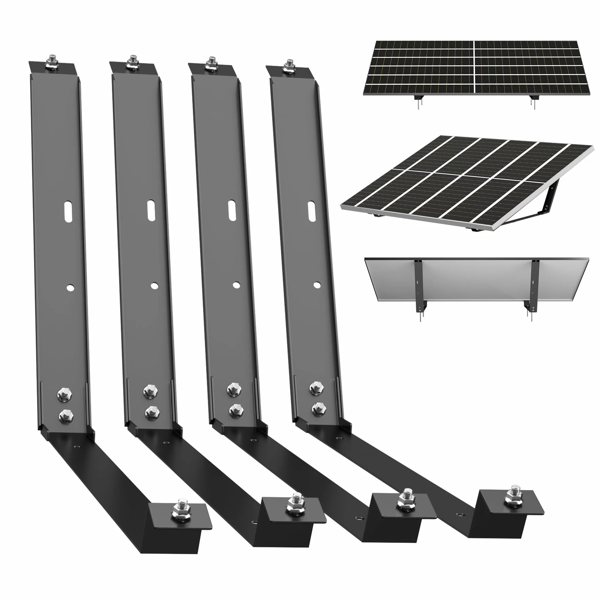 Staffa per pannello solare per tetto piatto e giardino, 2 set di staffe per centrali elettriche per balcone, angolo di inclinazione di 20°, nero, acciaio HV, antiscivolo, facile da montare, per patio