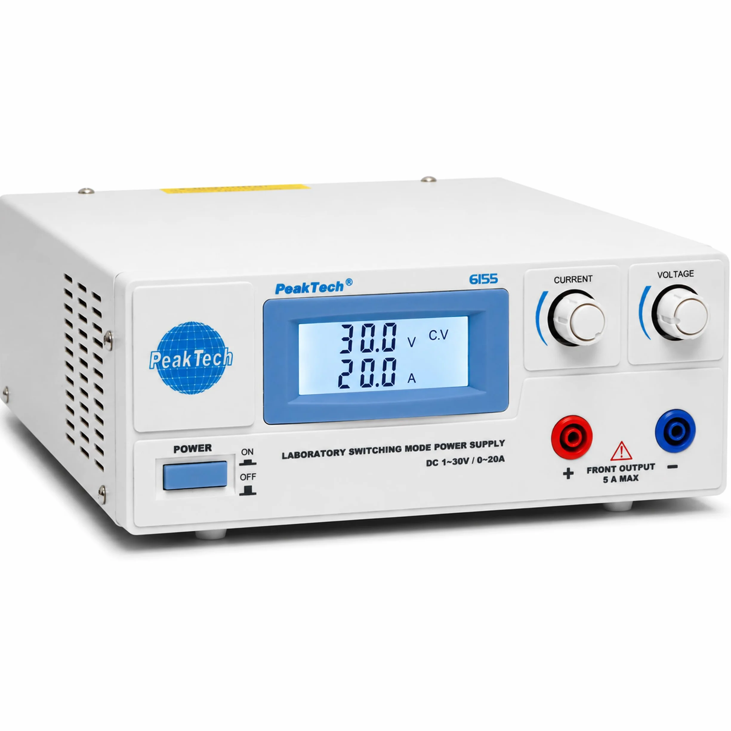 Peaktech 6155 - Alimentatore da Laboratorio Digitale Dc 1-30 V/0-20A, Schermo LCD, Alimentatore a Commutazione Affidabile, Protezione Contro le Sovratensioni, Uscita: 600 W - 214 x 87 x 336 mm