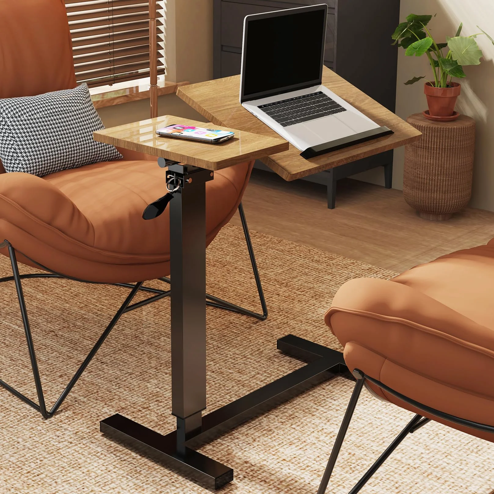 FATIVO Tavolino Servitore da Letto: Tavolino Scrivania Rovesciare con Ruote Altezza Regolabile Tavolo in Legno per Laptop - Anziani Mangiare Colazione Ospedale Ufficio Lavoro Portatile