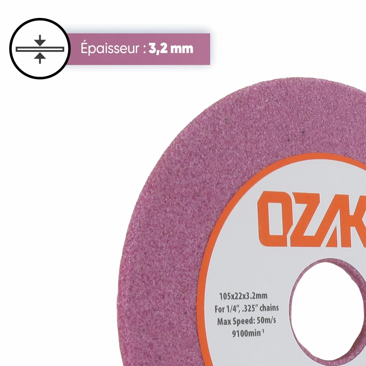 OZAKI - Mola Affilatura Di Ricambio - Ø ext. 100 mm, foro 22 mm, spessore 3,2 mm, per catene da 1/4", 0,325", per macchine Easy Grinder, Midi Jolly, Nick The Grinder & 9307812