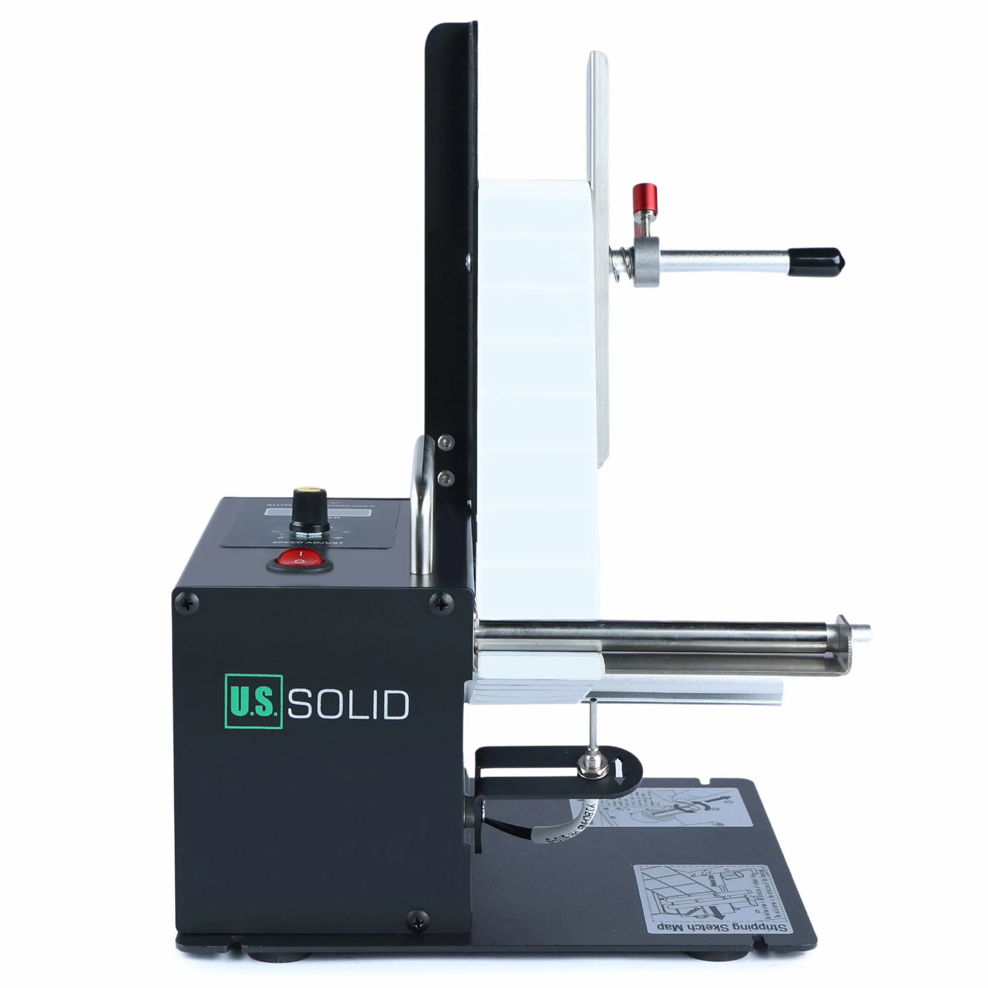 U.S. Solid Distributore automatico di etichette con contatore – Velocità regolabile, larghezza 10–115 mm, lunghezza 8–130 mm, per etichette trasparenti e opache
