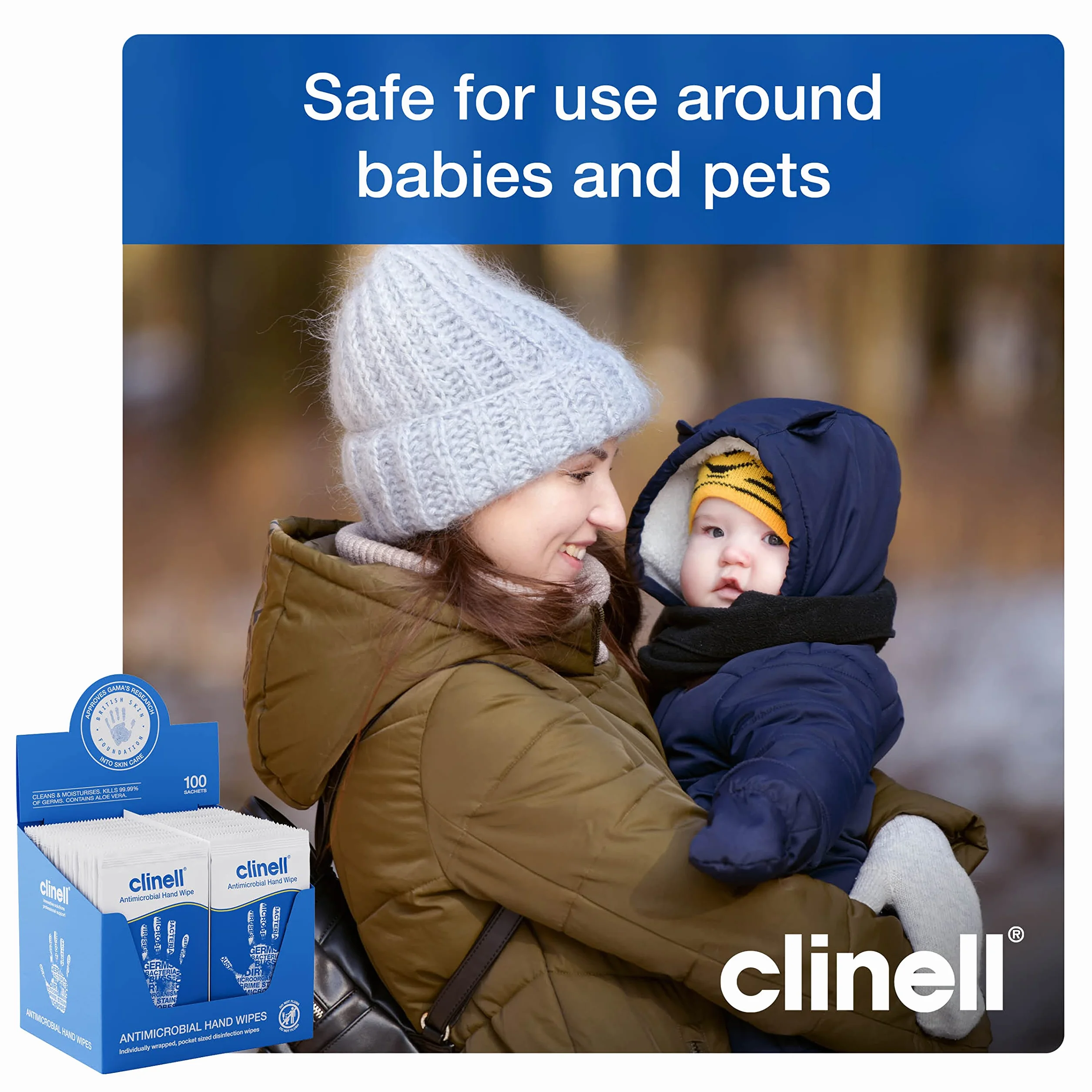 Clinell CAHW100 Salvietta antimicrobico, 100 pezzi, dermatologicamente testato