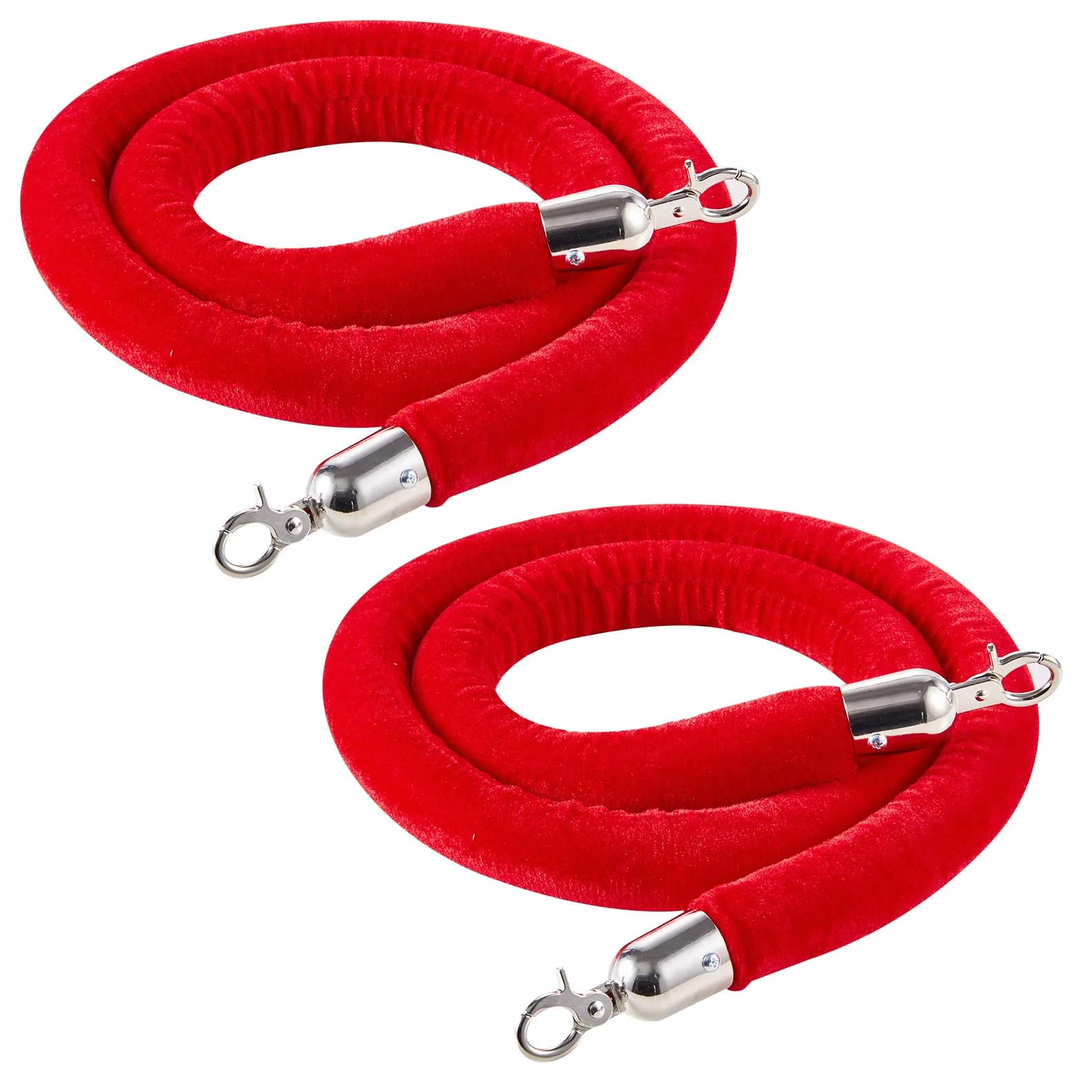 VEVOR Cordone Intrecciato per Paletti Divisori in Velluto Rosso, 2 Pezzi, Corde per Pali di Controllo della Folla da 1,5 m con Ganci Argentati, Corda per Moquette per Eventi su Feste, Cinema