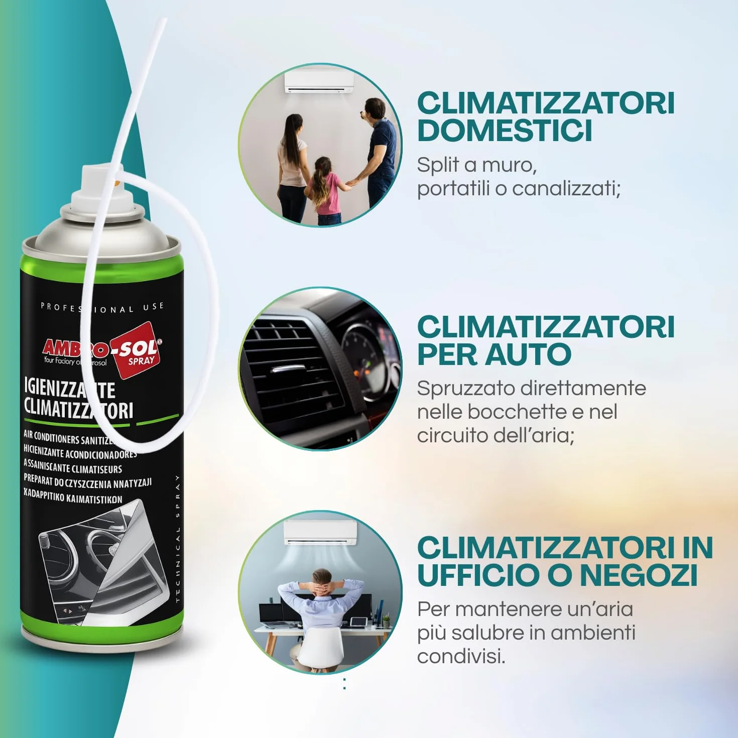 Bomboletta Igienizzante climatizzatori 400 ml Climatizzatore Igienizzante Virus, Batteri, Spray, Climatizzatore Auto, Battericida e Fungicida + Cannuccia di 60 cm (3)