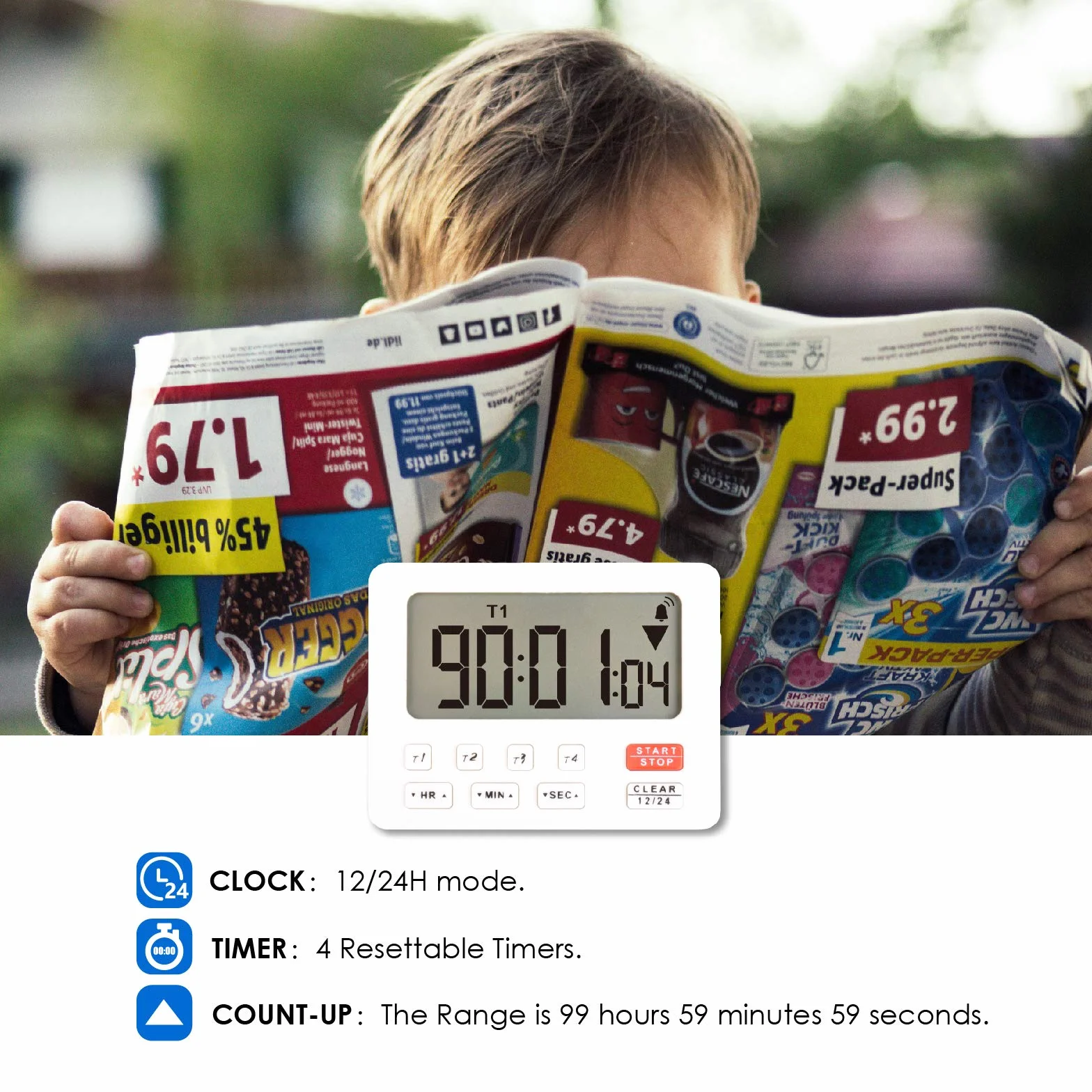 Timer digitale per desktop, cronometro con foro magnetico