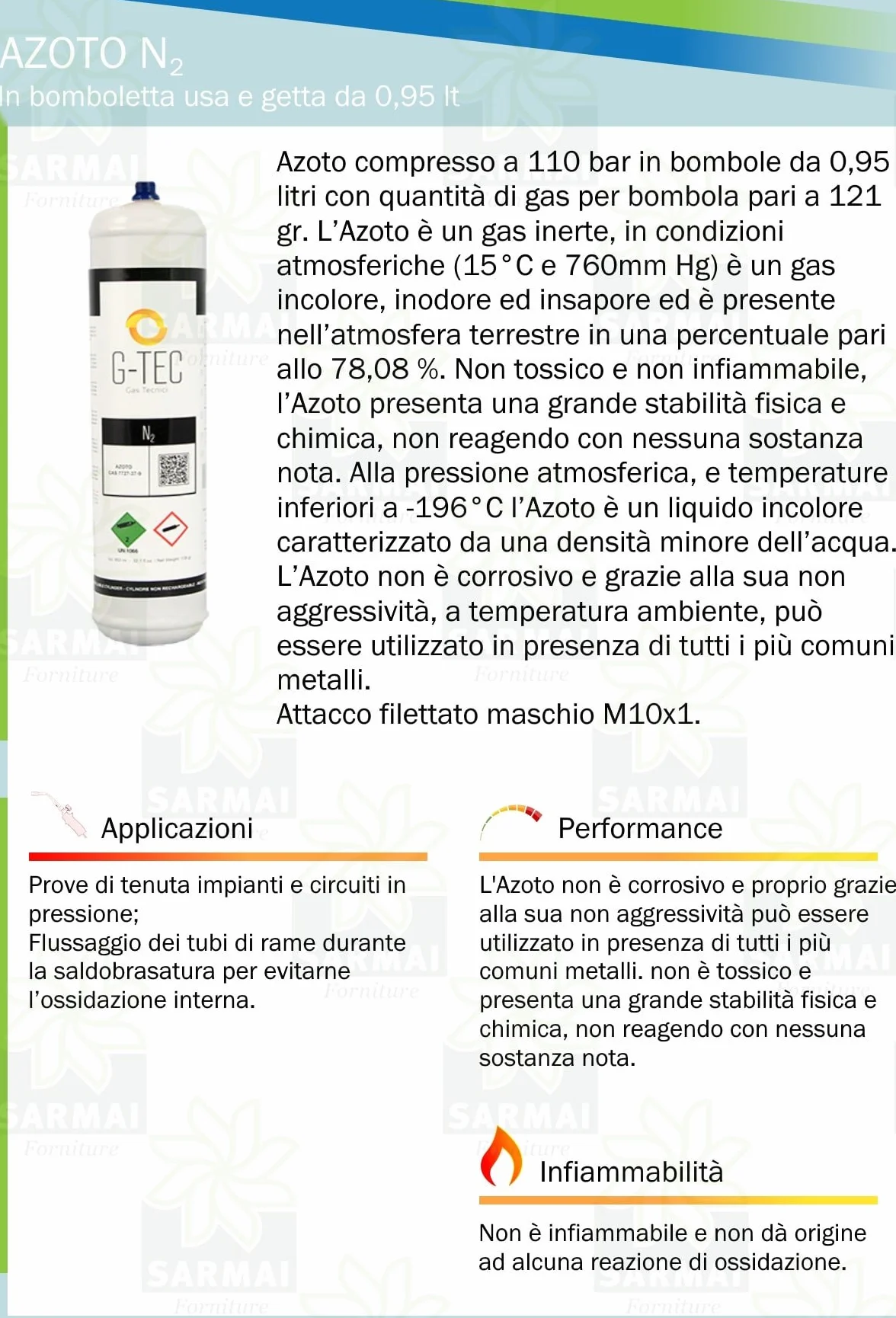 Bombola usa e getta monouso gas Azoto N2 Nitrogeno 0,95 lt perdita fuga tubi