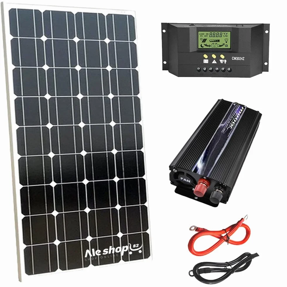 Kit Fotovoltaico 1Kw Giornaliero Pwm Pannello Solare 100W Inverter 2000w Isola Regolatore 30A per Barca Camper Baita