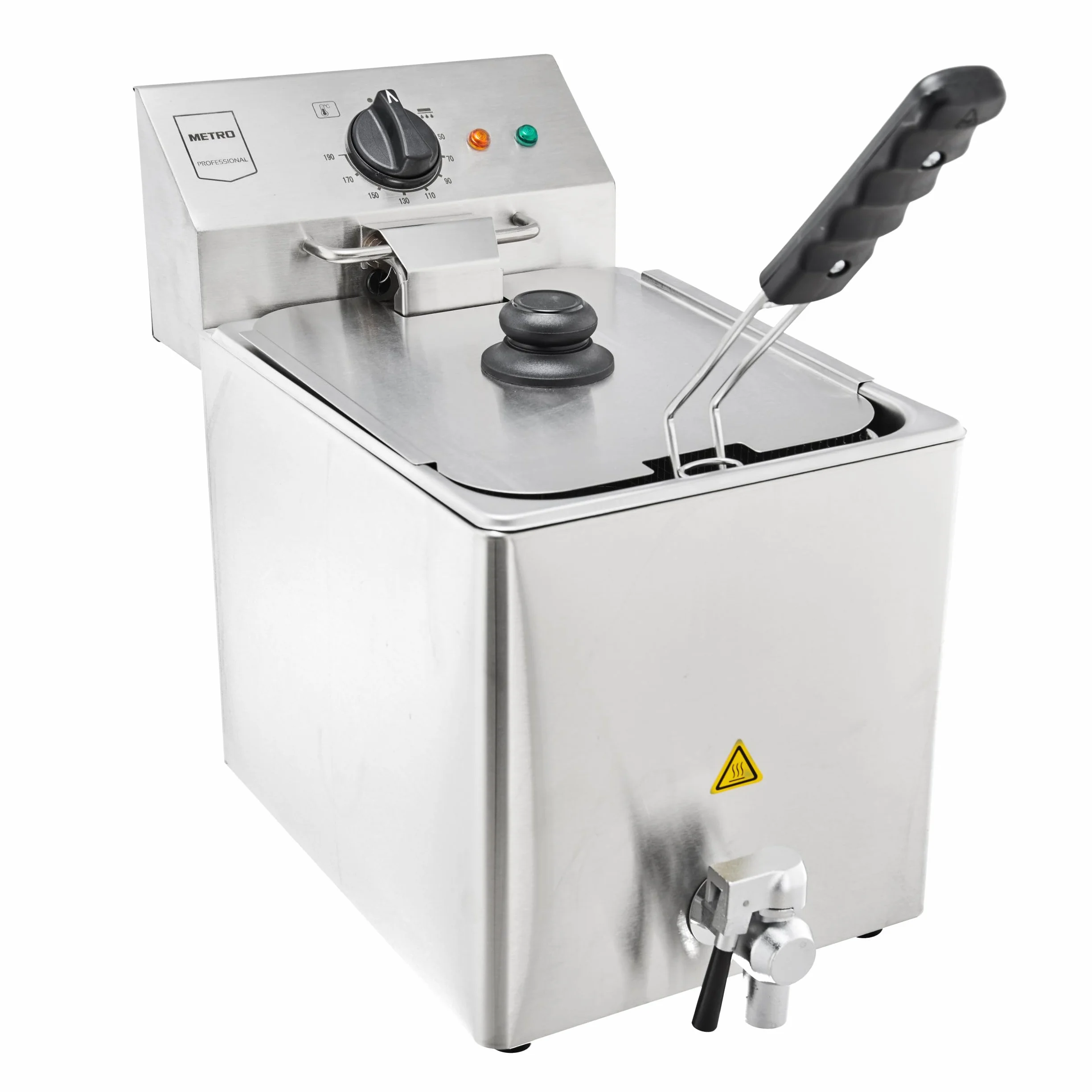 METRO Professional Friggitrice Elettrica GDF3008, Acciaio Inox, 8L, 3250W, Riscaldamento Rapido, con Coperchio, Pannello Comandi Estraibile, Termostato di Sicurezza, Zona Fredda