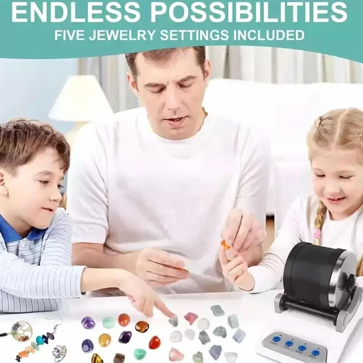 Kit Lucidatrice per Pietre Professionale, Lucidatrice per Pietre, con Timer di Lucidatura A Pulsante da 7 Giorni, per Bambini di Tutte Le età - Kit Lucidatrice per Pietre Completo di,A