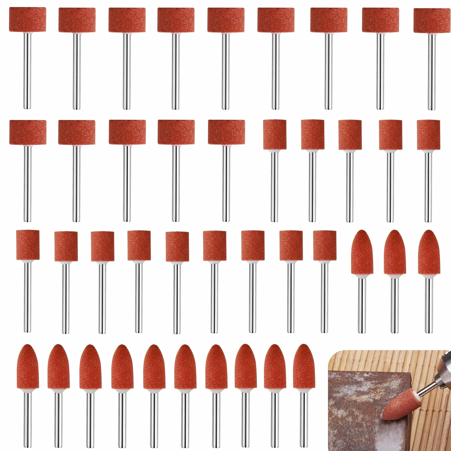 42 Pezzi Accessori per Mole in Ossido di Alluminio, Punte Pietra Abrasiva con Gambo da 3 mm, 3 Stili Punte Abrasive per Trapano Rettifica Lucidatura Mole per Utensili Rotanti, Lucidatura e Sbavatura