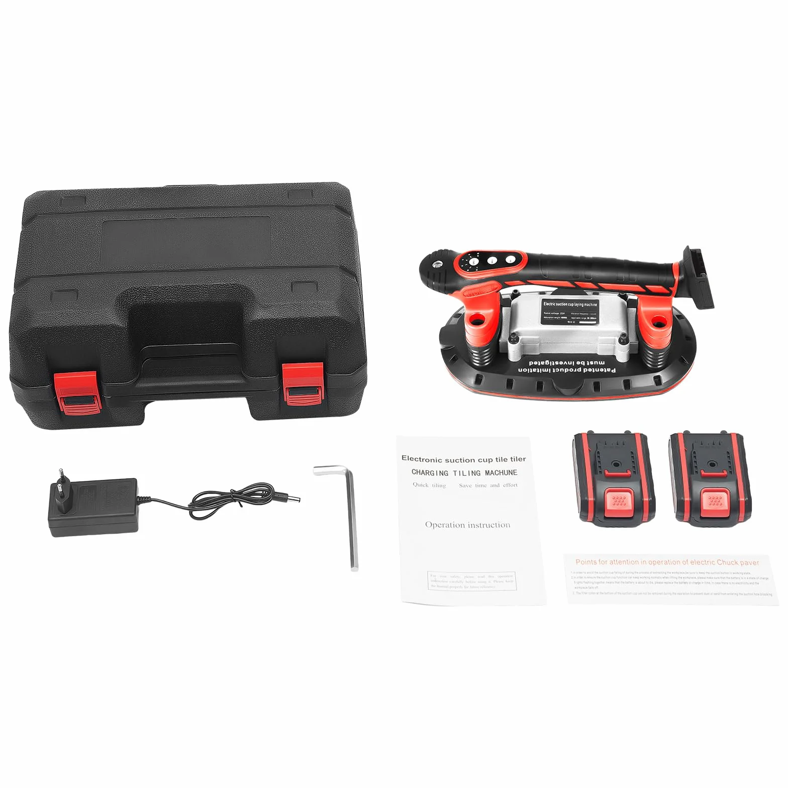 2 in 1, vibratore per piastrelle e ventosa, 21 V, potenza di aspirazione 80 kg, dispositivo vibrante a 6 marce, per piastrelle, vetro/marmo, ventosa 28 x 15 cm, 3000 – 13000 giri/min, con batteria da