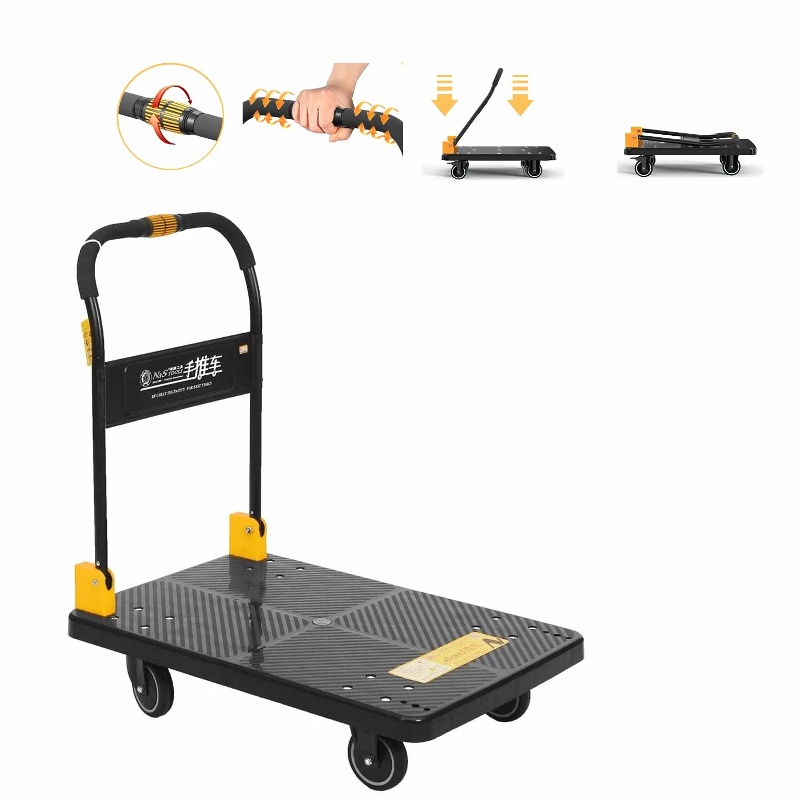 N&S Piattaforma carrello per carichi pesanti, 350 kg a una mano, con ruote silenziose