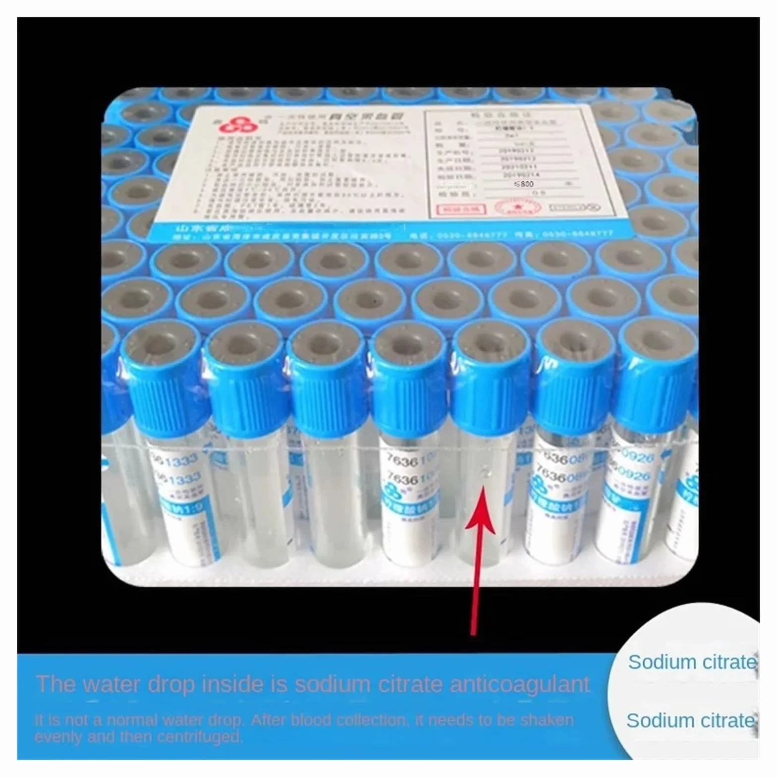 100 provette di plastica sterili for prelievo di sangue, coagulaze, citrato di sodio, tappo blu, anticoagulante, sottovuoto a presse negativa,Per impieghi gravosi(2ml PET)