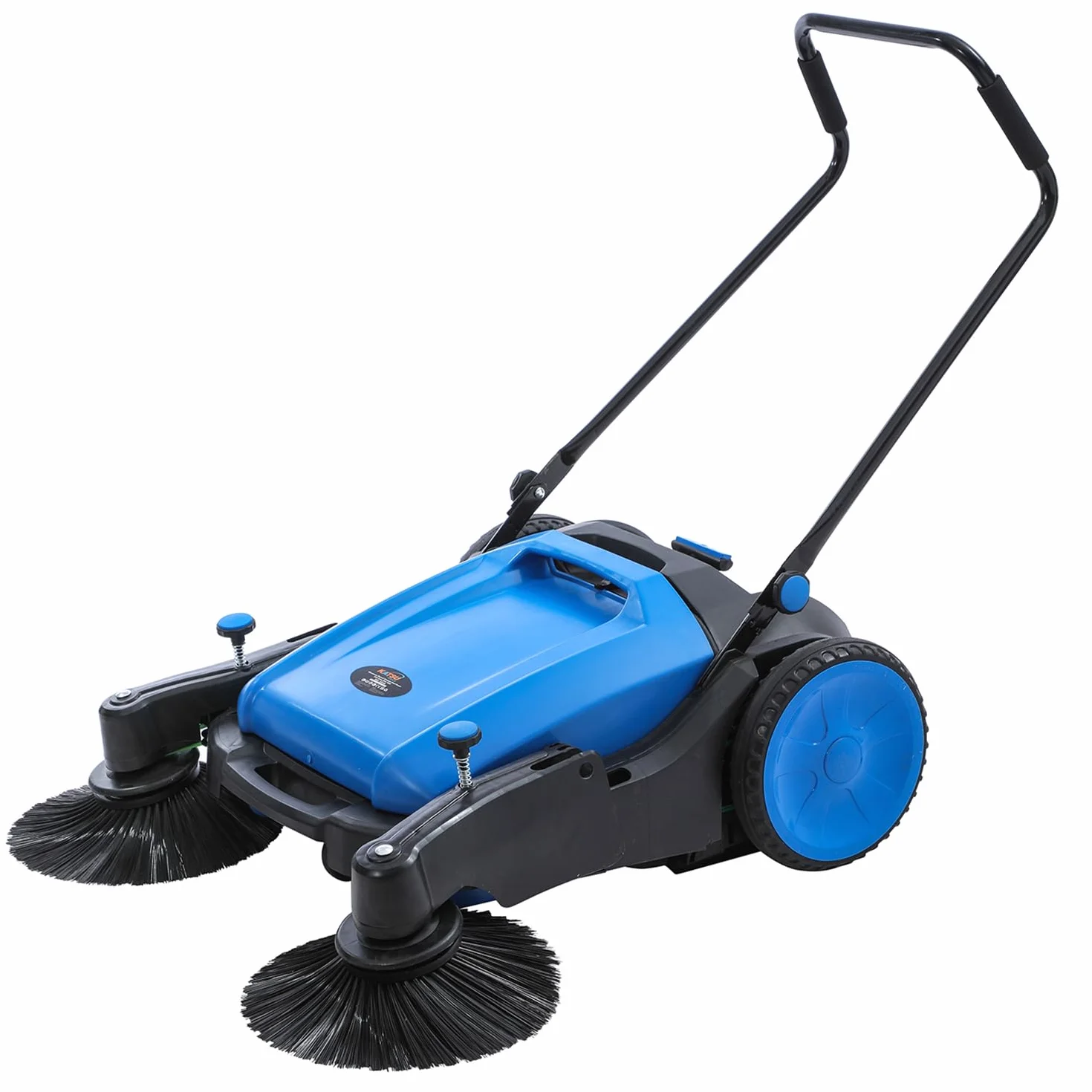 KATSU Tools Spazzatrice Manuale, 2 Spazzole Laterali, Contenitore Rifiuti da 55L, Larghezza di Spazzamento 1050mm, Manico Regolabile e Pieghevole, per Uso Interno ed Esterno 335140