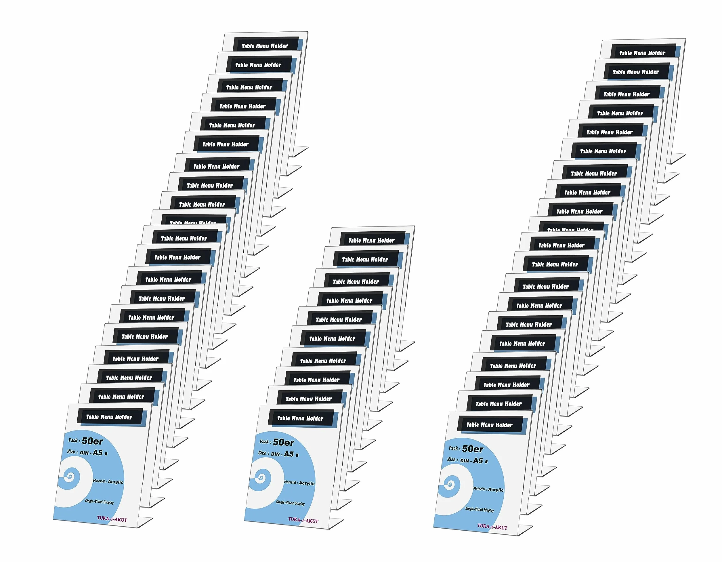 TUKA 50X Porta-avvisi da Tavolo Inclinati, A5 Verticale Espositori, Supporto Pubblicitario da Banco, per Menù, Carta, Informazioni, Documenti e Altro. 2,5mm Acrilico Trasparente, TKD8200-A5-50x